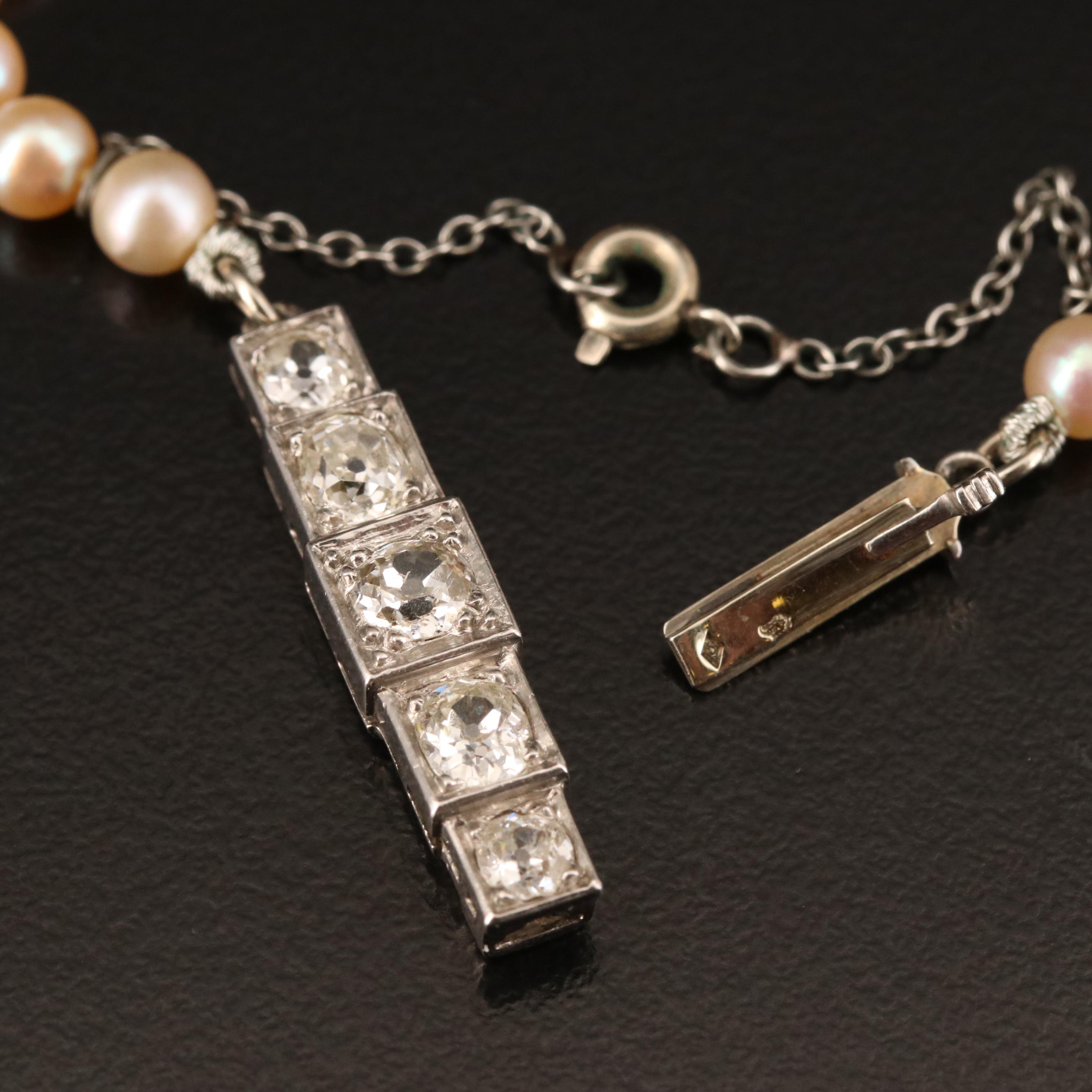 French Mellerio dits Meller Pearl Necklace with Platinum 1.00 CTW Diamond Clasp