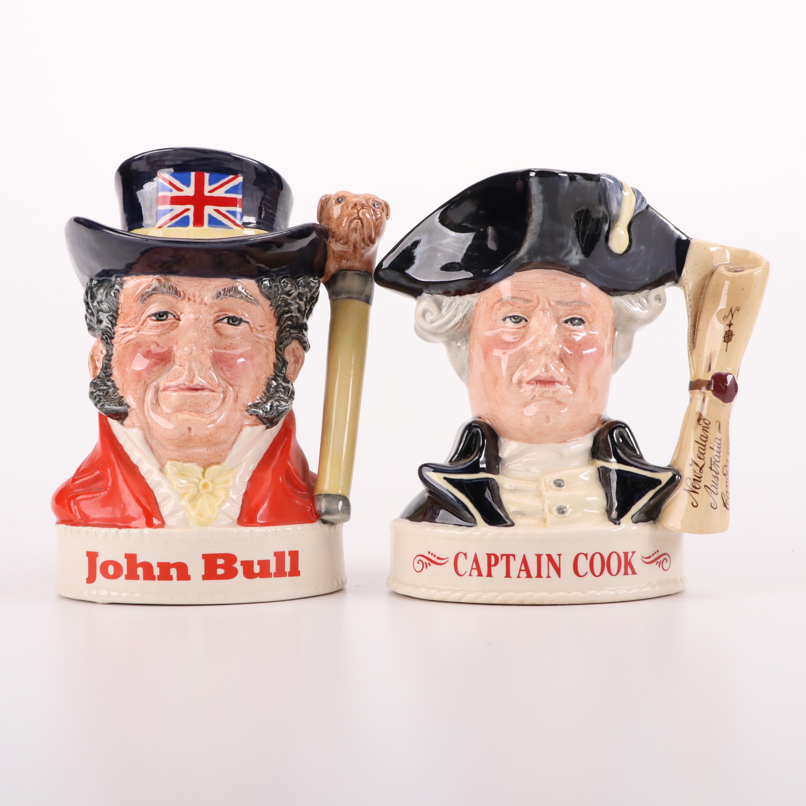 Royal Doulton Jim Beam Ceramic Character Jug Decanters, Mid to Late 20th C.