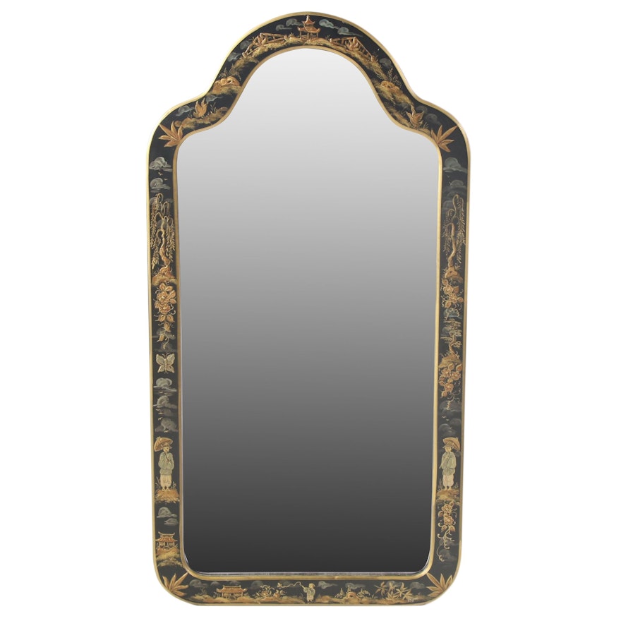 Chinoiserie Style Lacquerware Framed Wall Mirror, Late 20th Century