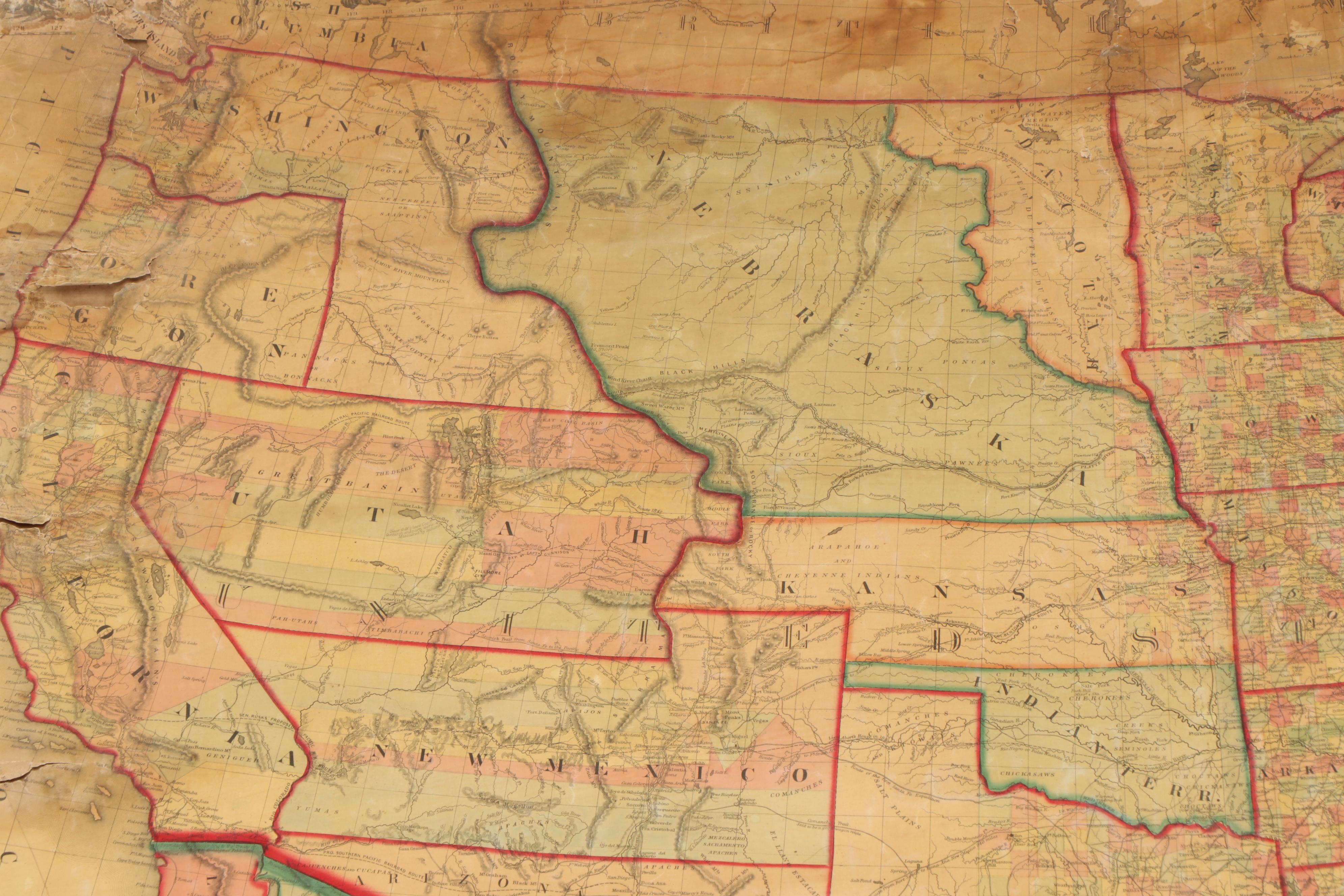 Mitchell's New National Hand-Colored Lithograph Wall Map of United States, 1860