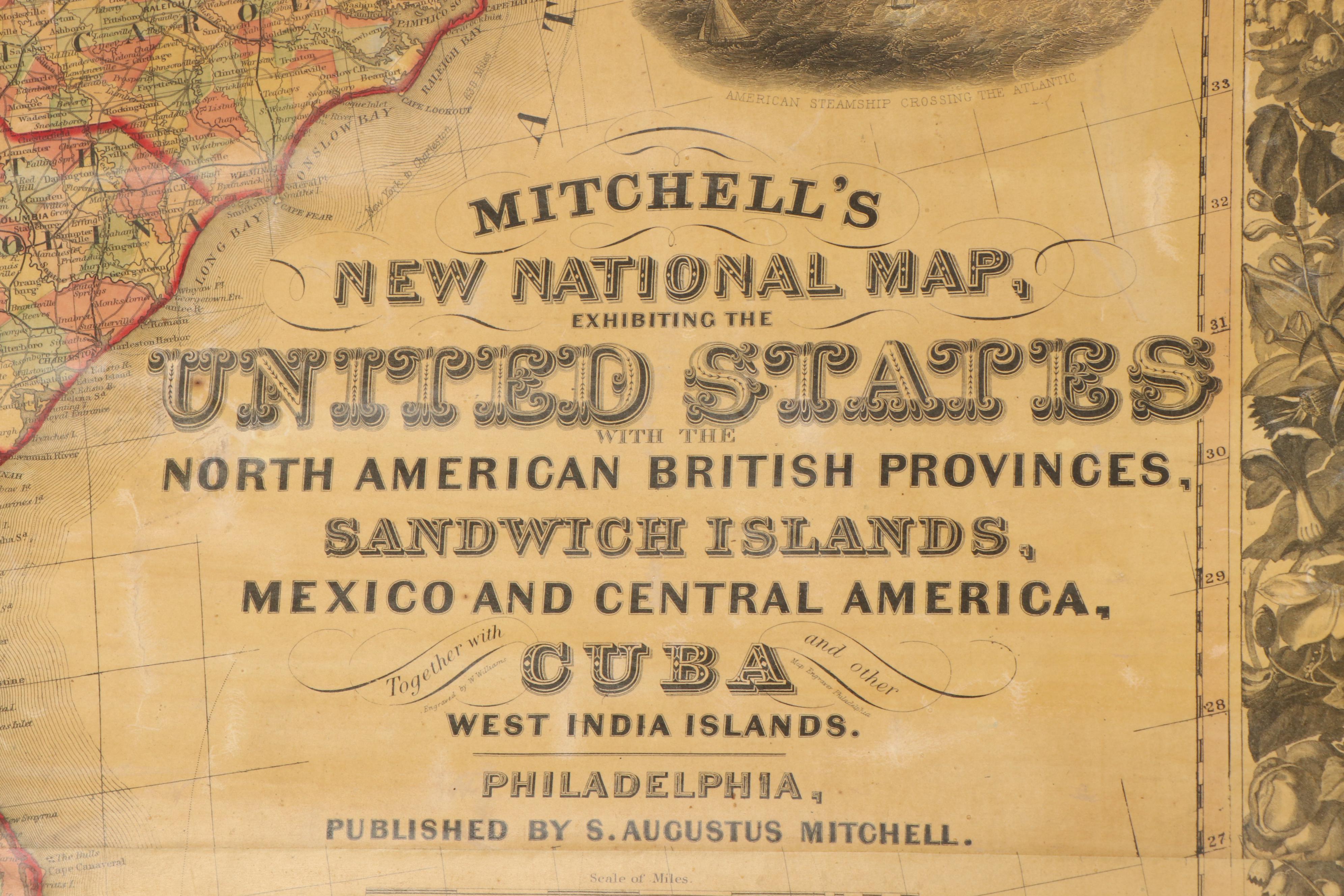 Mitchell's New National Hand-Colored Lithograph Wall Map of United States, 1860