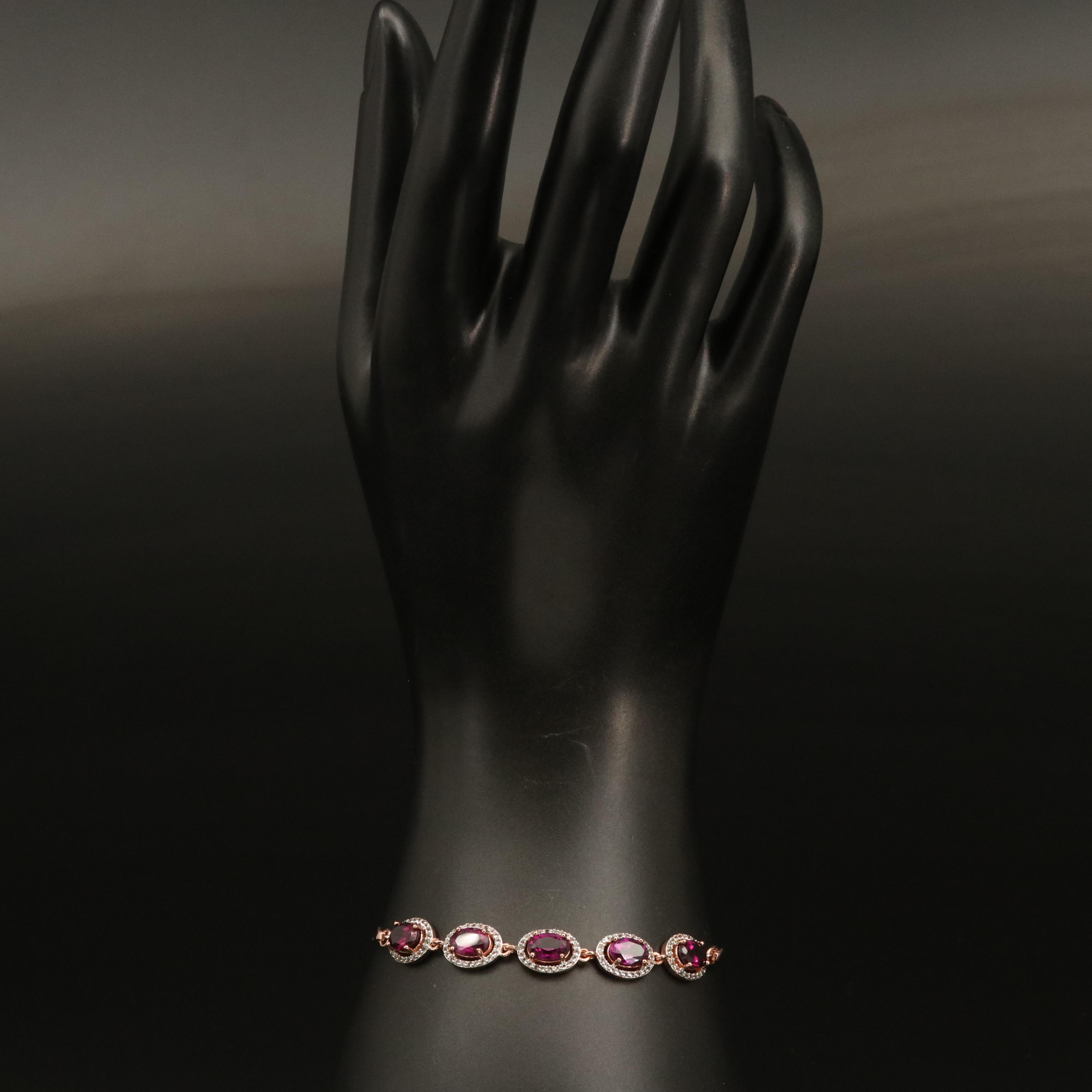 Sterling White Topaz and Garnet Bracelet