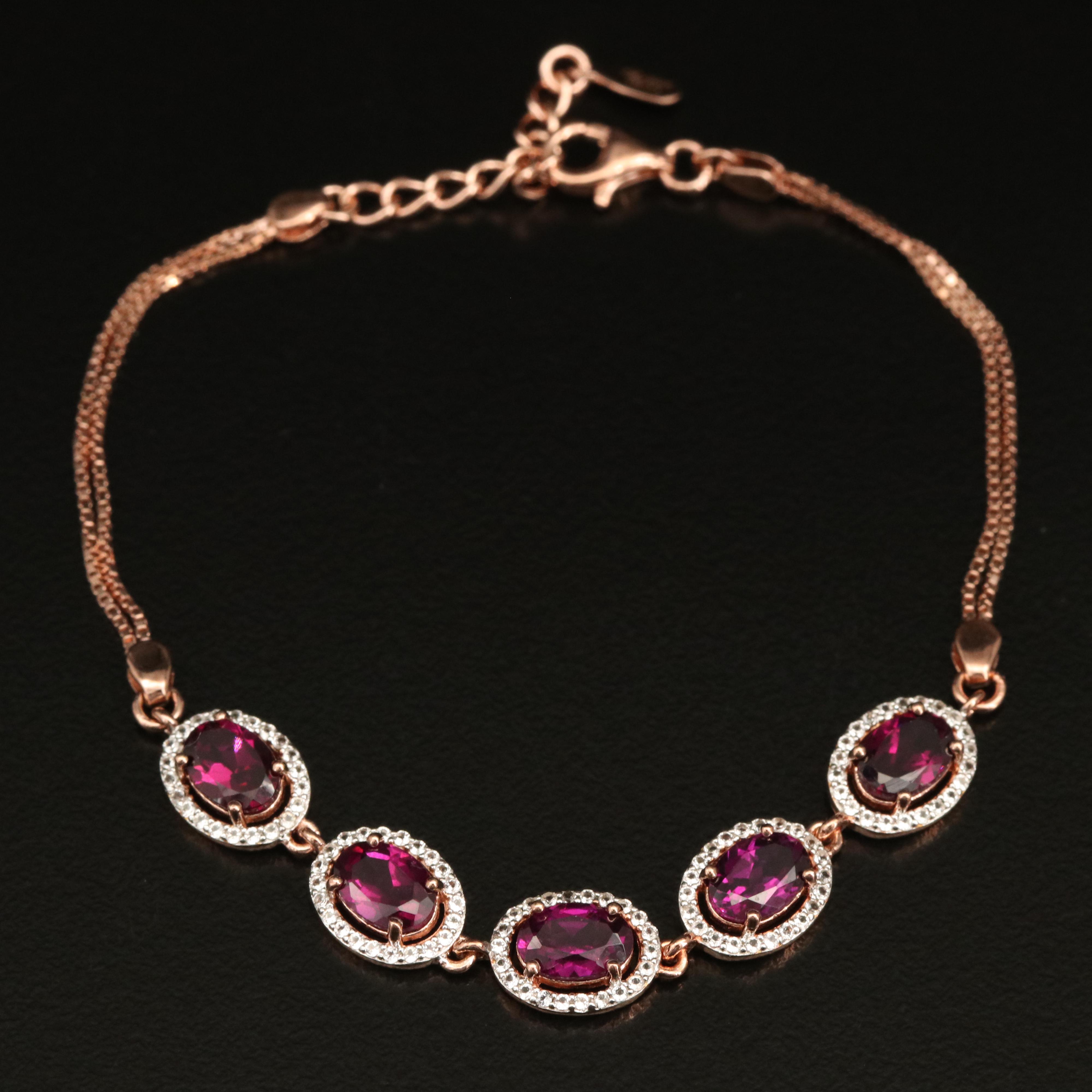 Sterling White Topaz and Garnet Bracelet