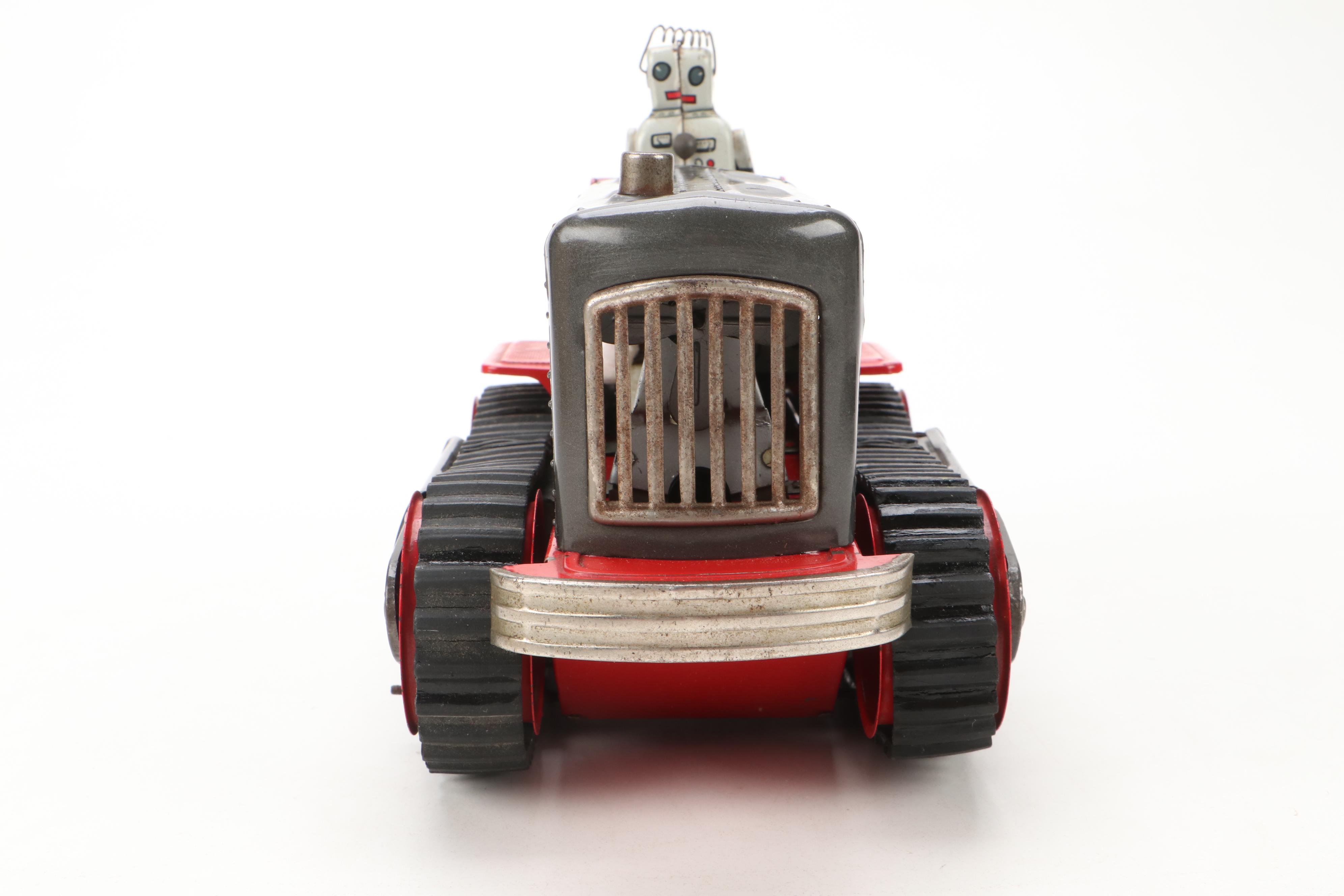 Japanese Nomura Robot Driving Tin Lithograph Battery Operated Tractor, 1950s