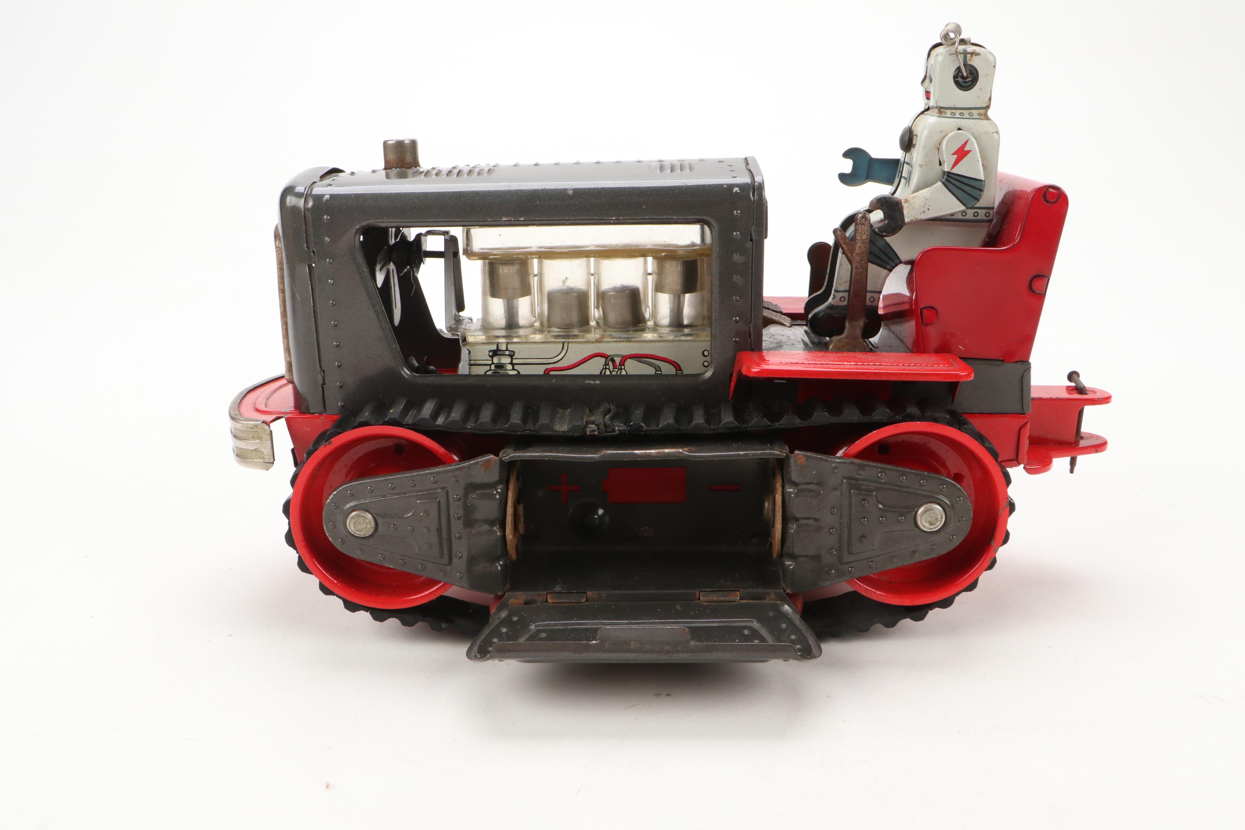 Japanese Nomura Robot Driving Tin Lithograph Battery Operated Tractor, 1950s