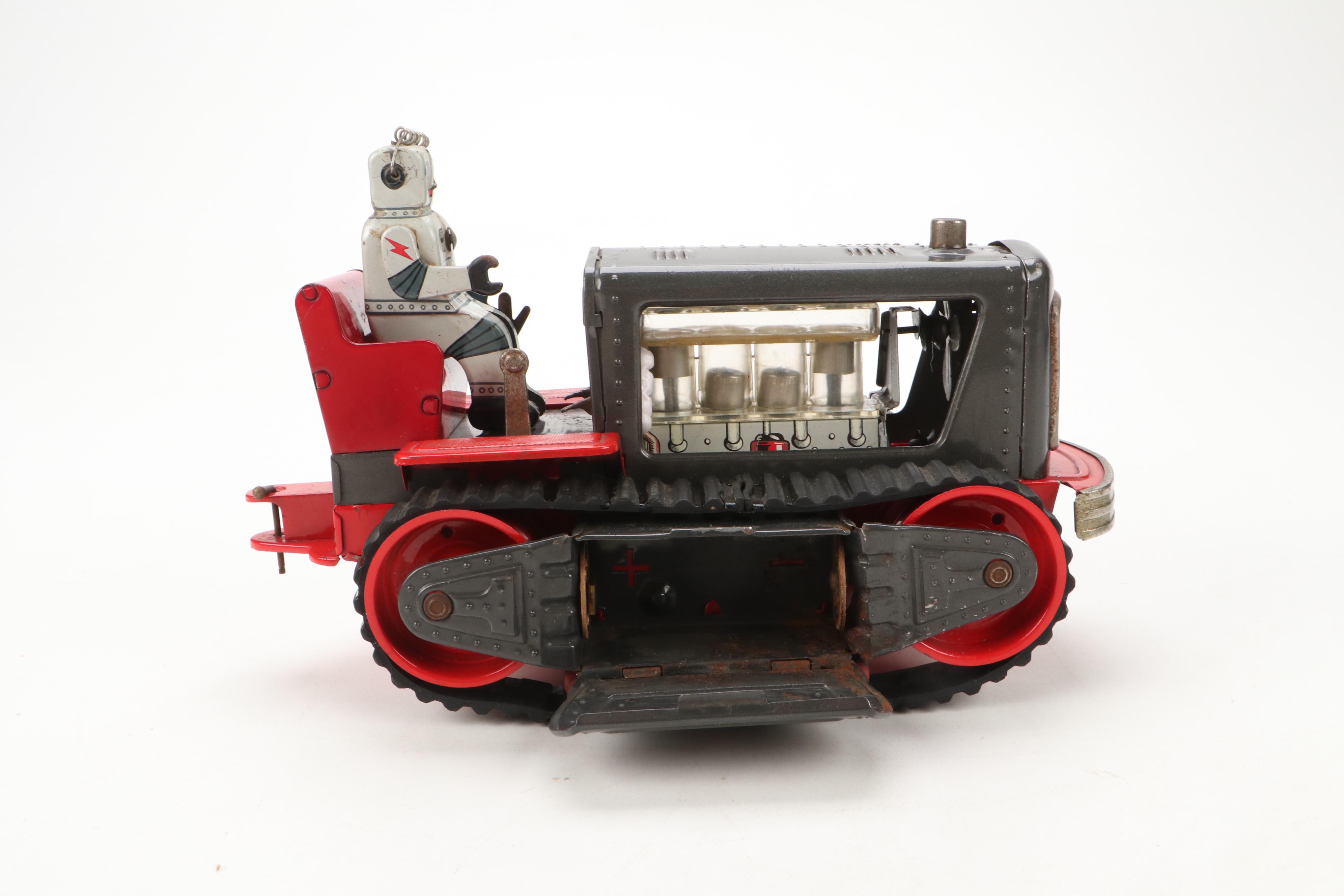 Japanese Nomura Robot Driving Tin Lithograph Battery Operated Tractor, 1950s