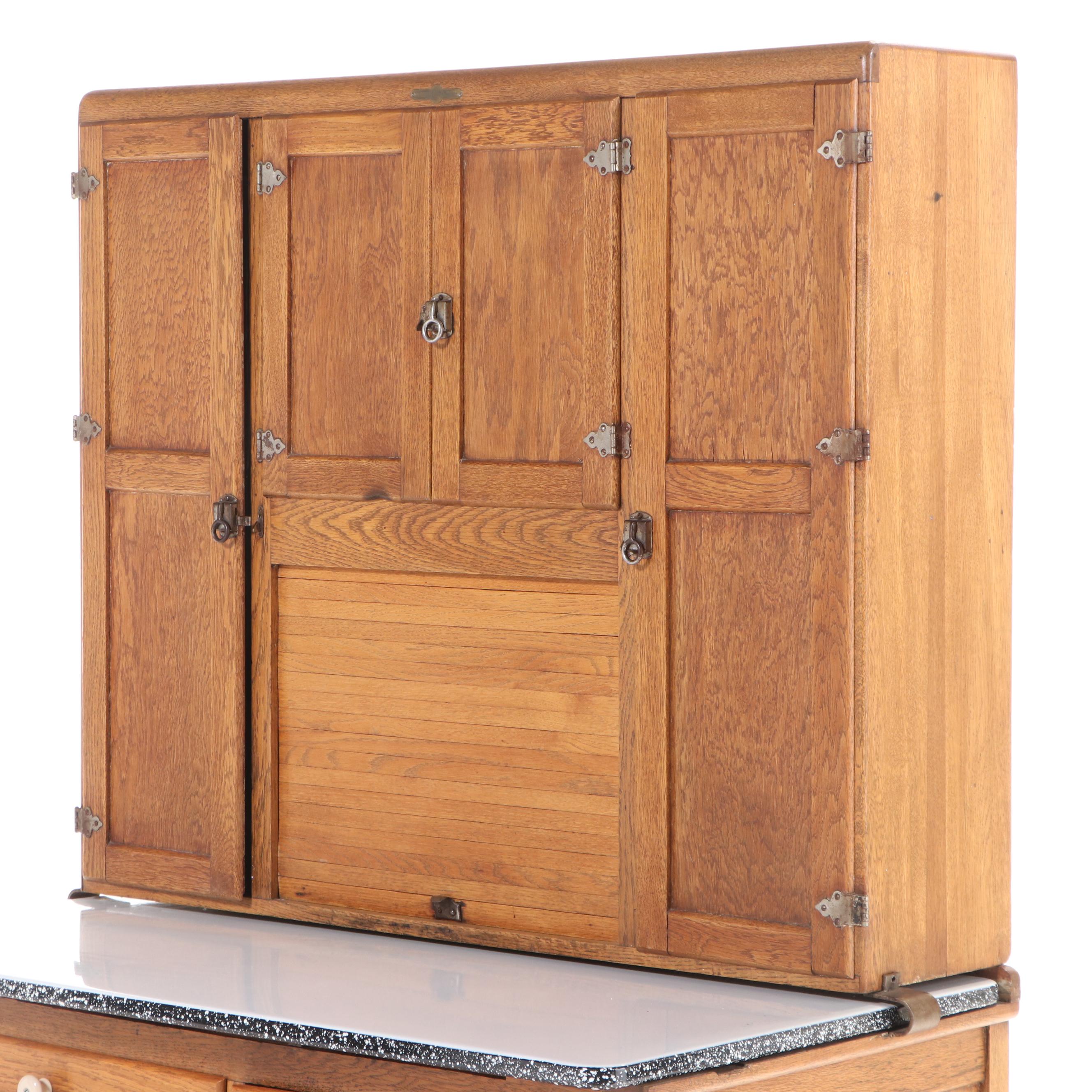 Coppes Brothers & Zook "Napanee Model J" Oak and Enamel Top Kitchen Cabinet