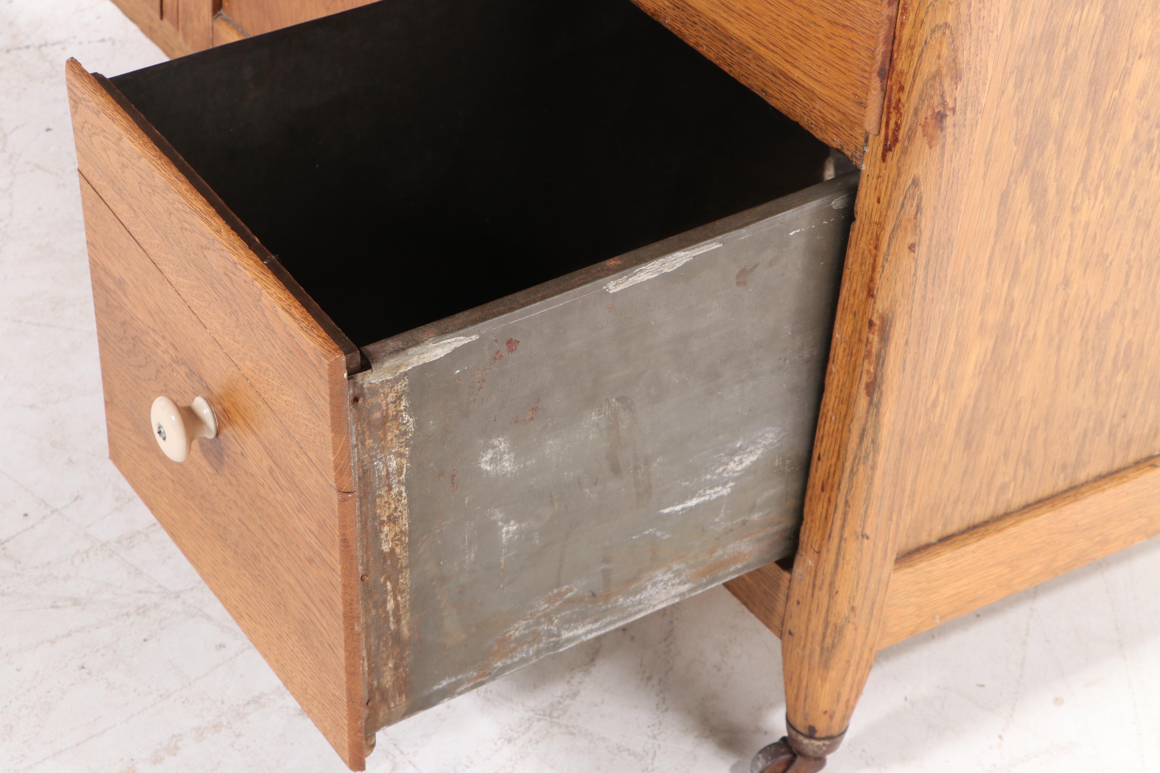 Coppes Brothers & Zook "Napanee Model J" Oak and Enamel Top Kitchen Cabinet