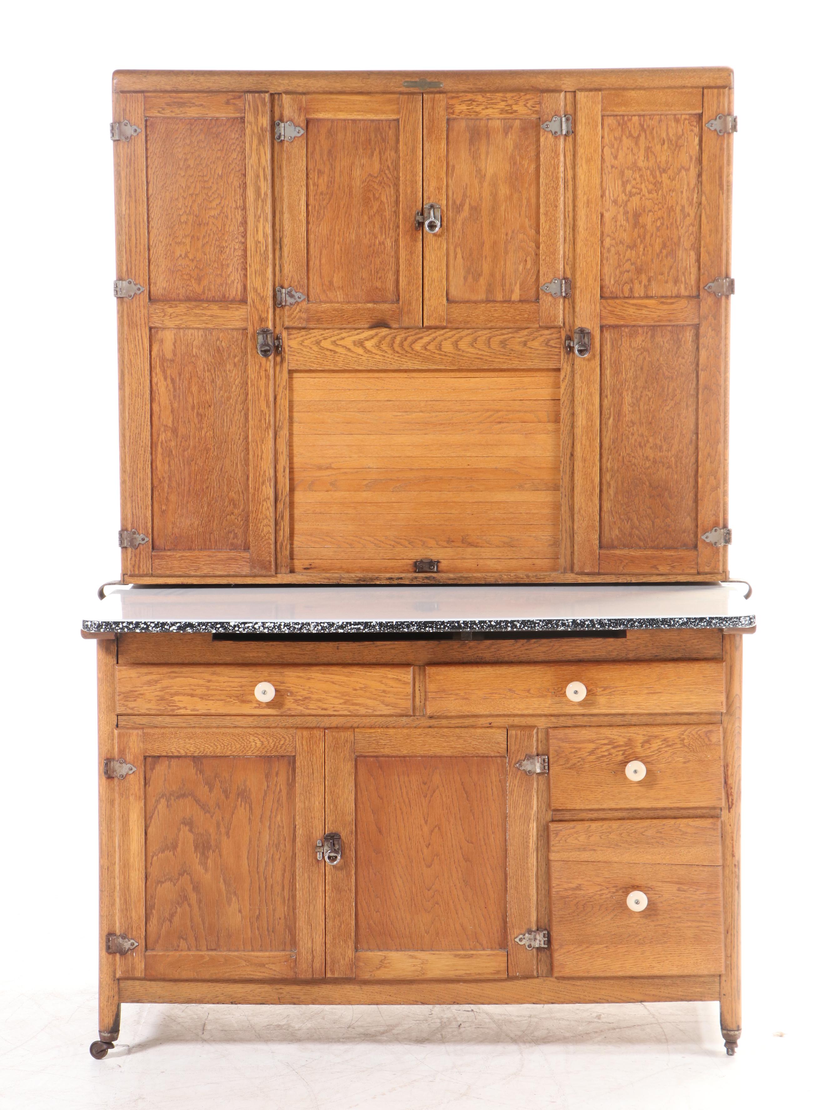 Coppes Brothers & Zook "Napanee Model J" Oak and Enamel Top Kitchen Cabinet
