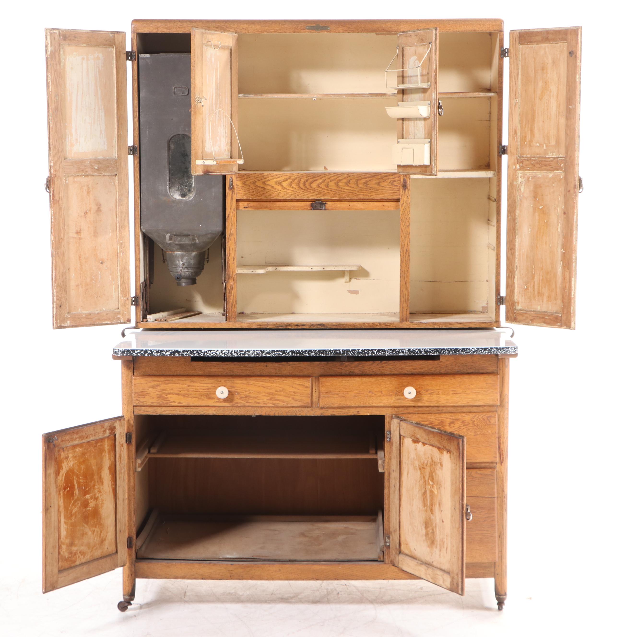 Coppes Brothers & Zook "Napanee Model J" Oak and Enamel Top Kitchen Cabinet