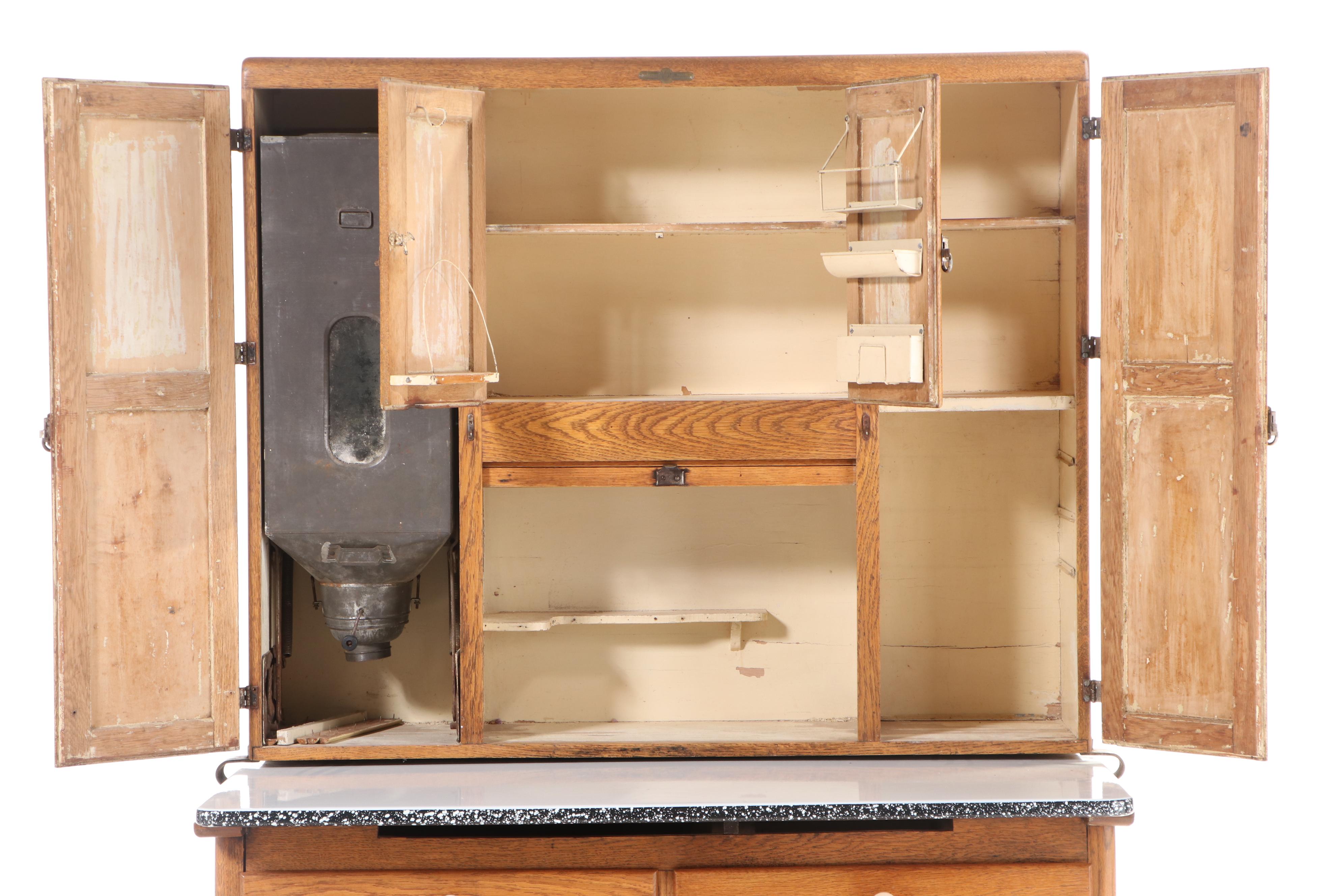 Coppes Brothers & Zook "Napanee Model J" Oak and Enamel Top Kitchen Cabinet