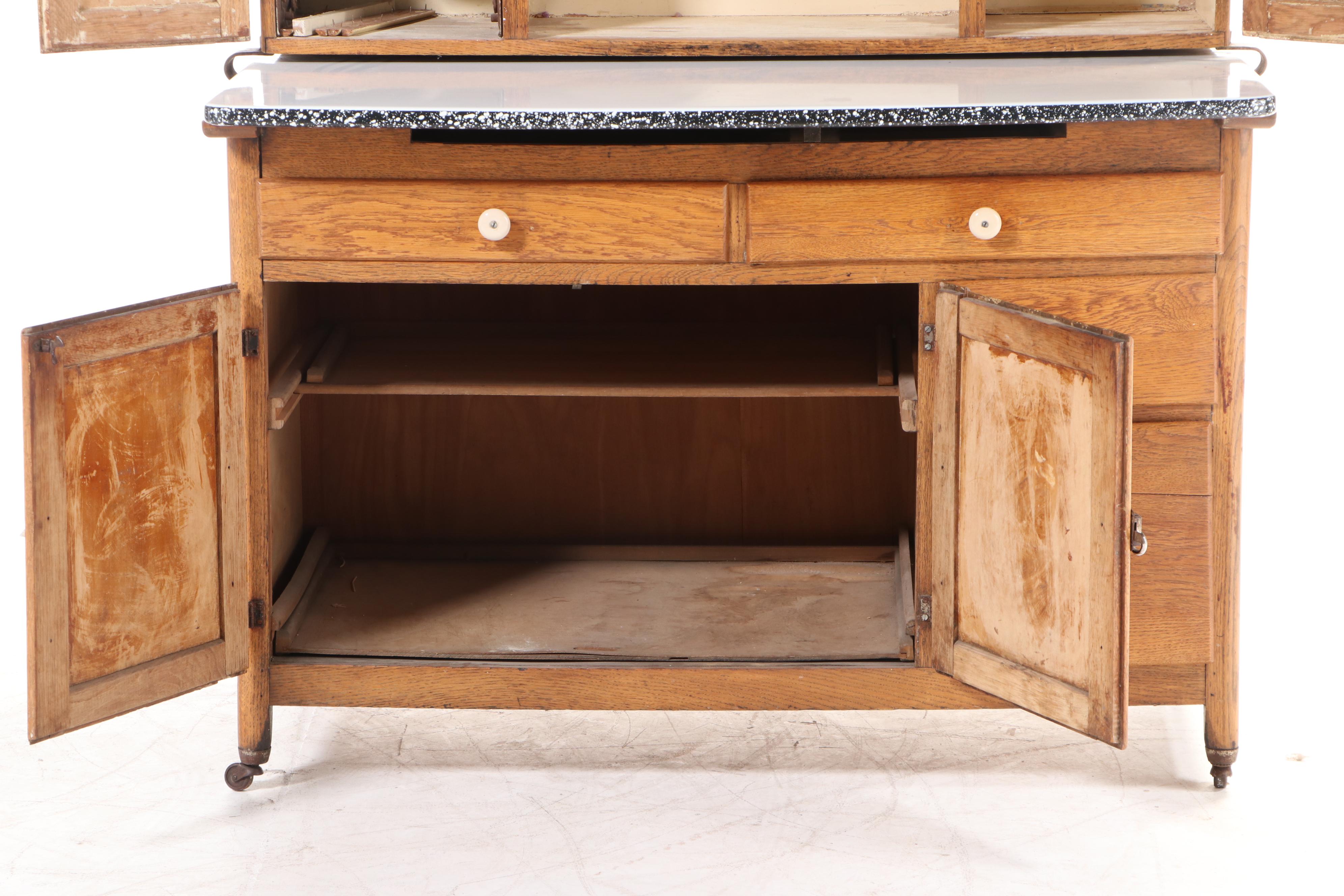 Coppes Brothers & Zook "Napanee Model J" Oak and Enamel Top Kitchen Cabinet