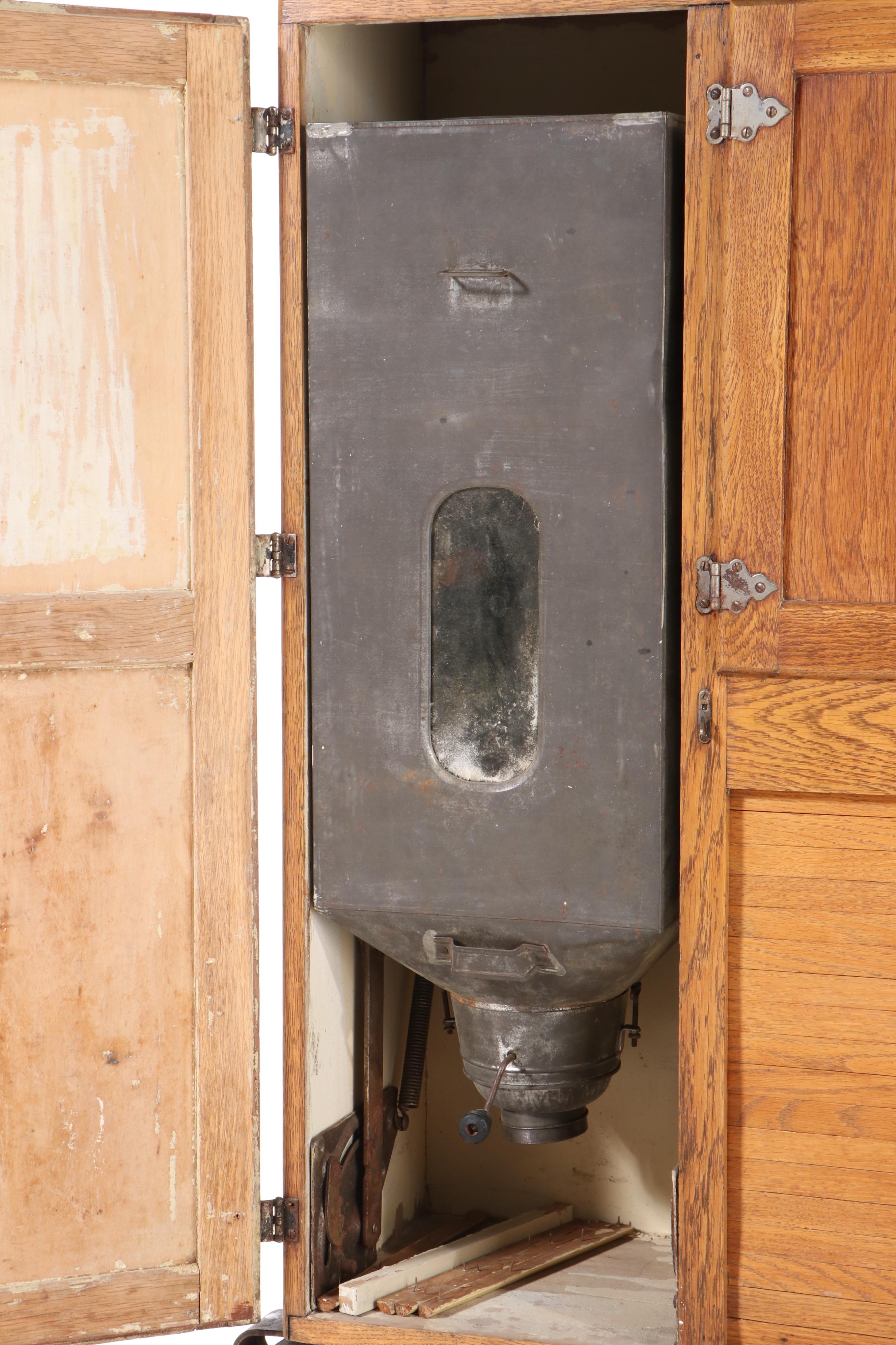 Coppes Brothers & Zook "Napanee Model J" Oak and Enamel Top Kitchen Cabinet