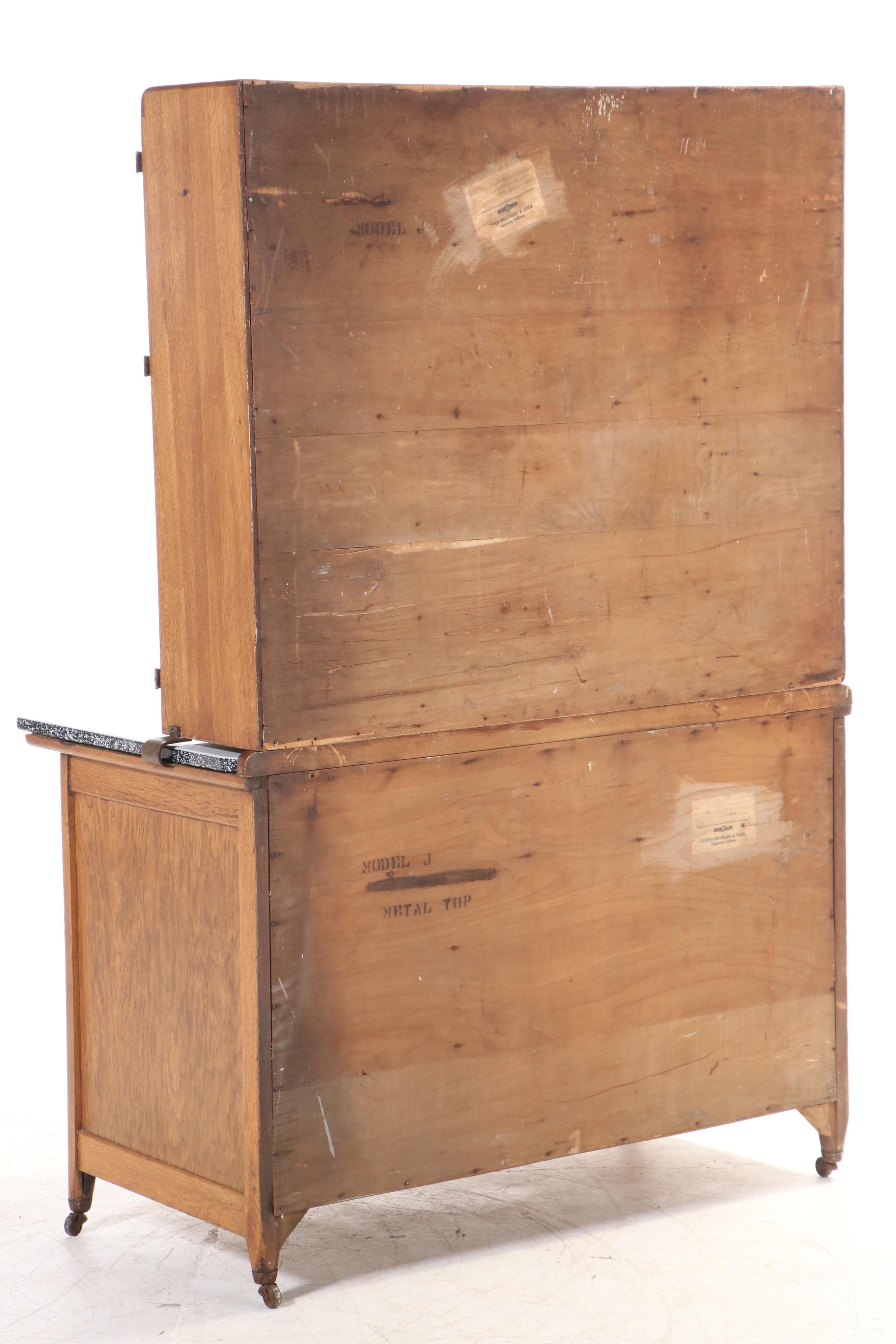 Coppes Brothers & Zook "Napanee Model J" Oak and Enamel Top Kitchen Cabinet