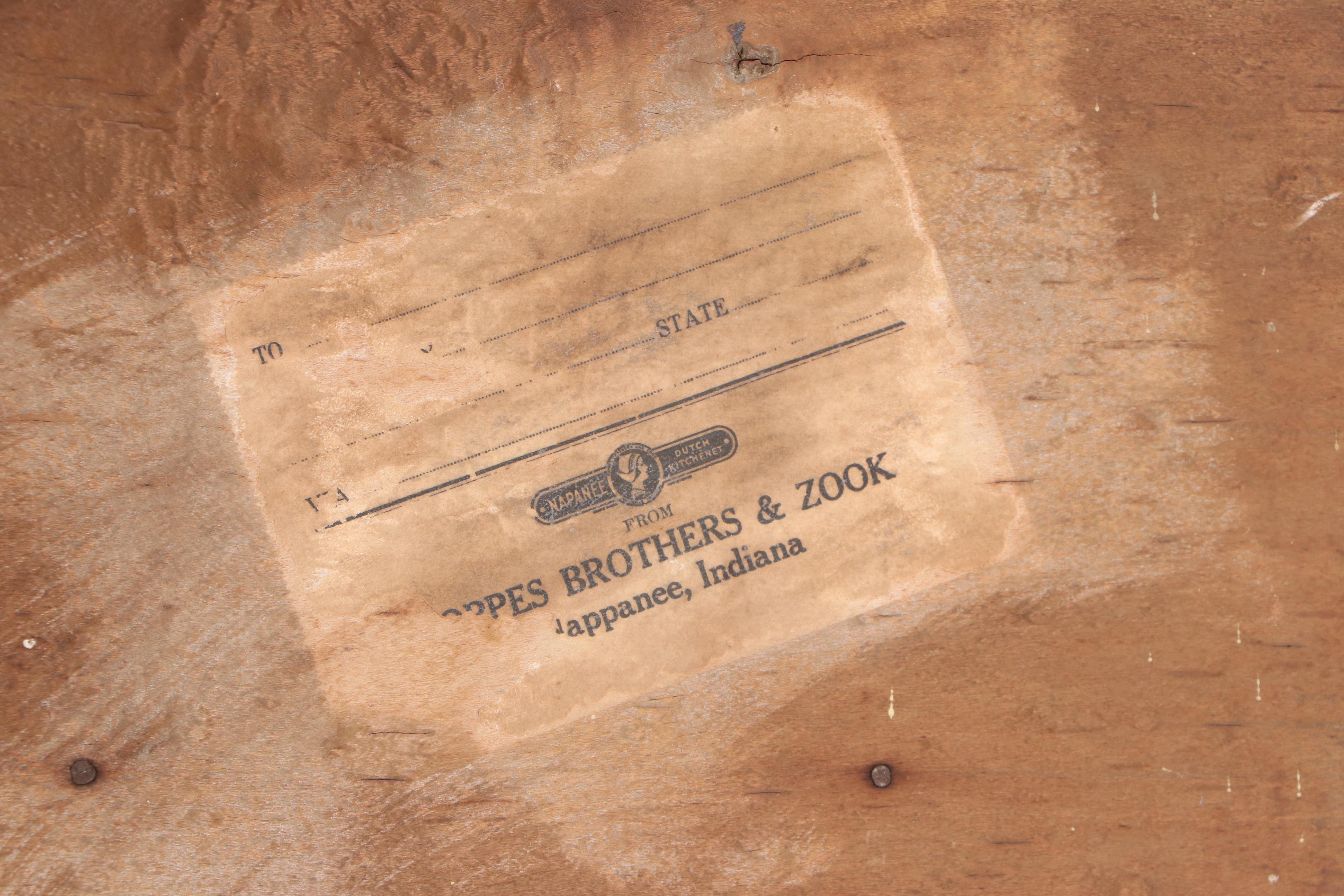 Coppes Brothers & Zook "Napanee Model J" Oak and Enamel Top Kitchen Cabinet