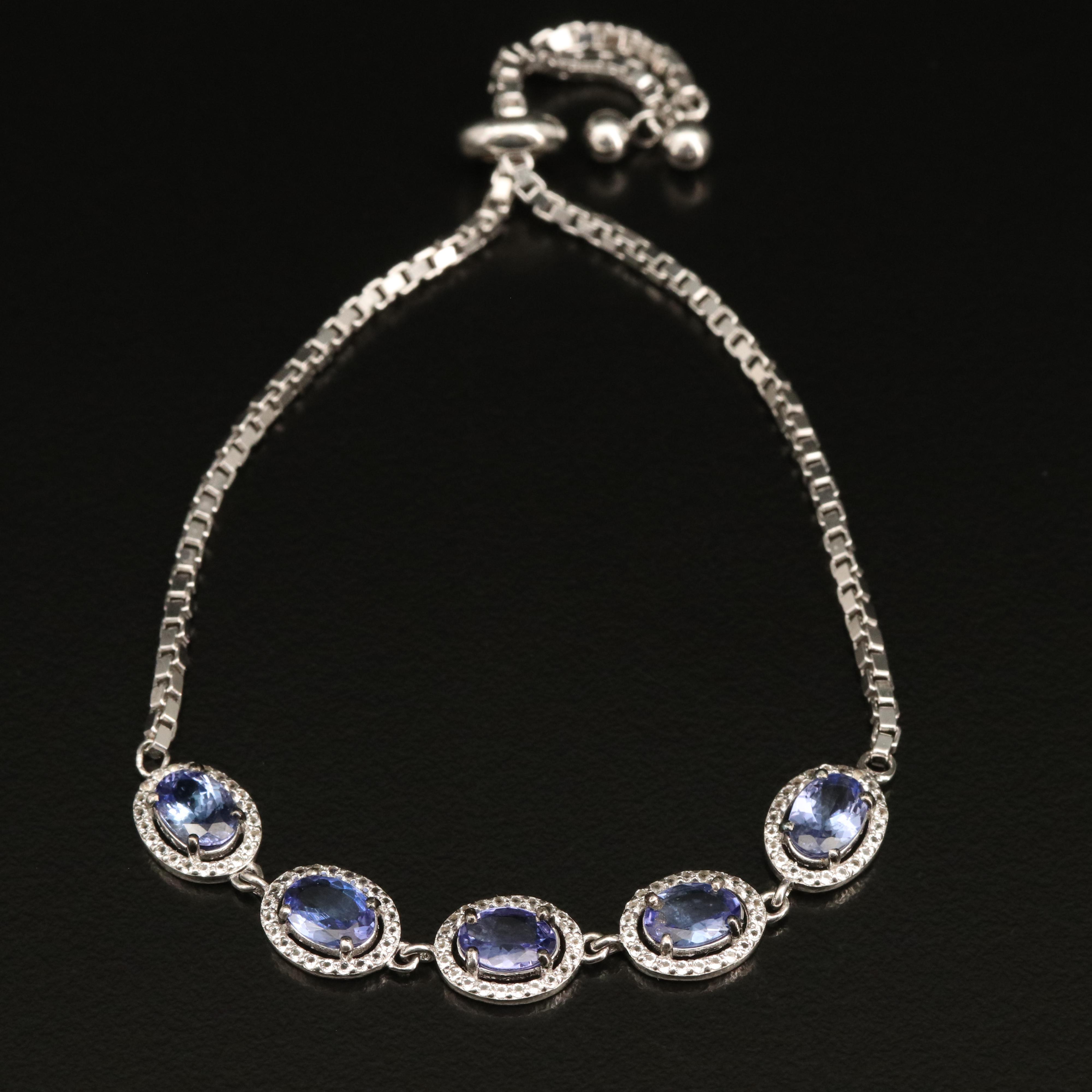 Sterling Tanzanite and Topaz Bolo Bracelet