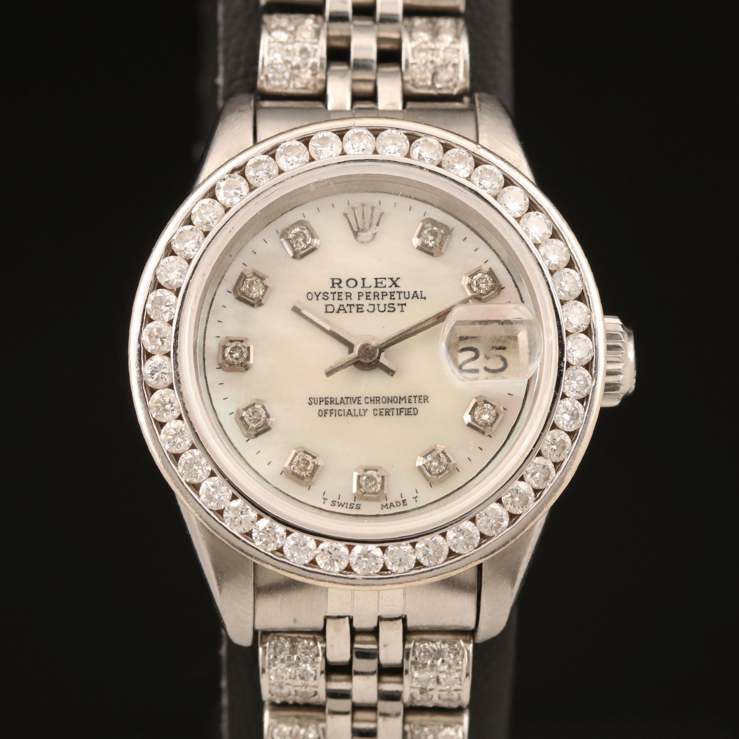 1982 Rolex Datejust MOP 2.10 CTW Diamond Dial, Bezel and Band Watch