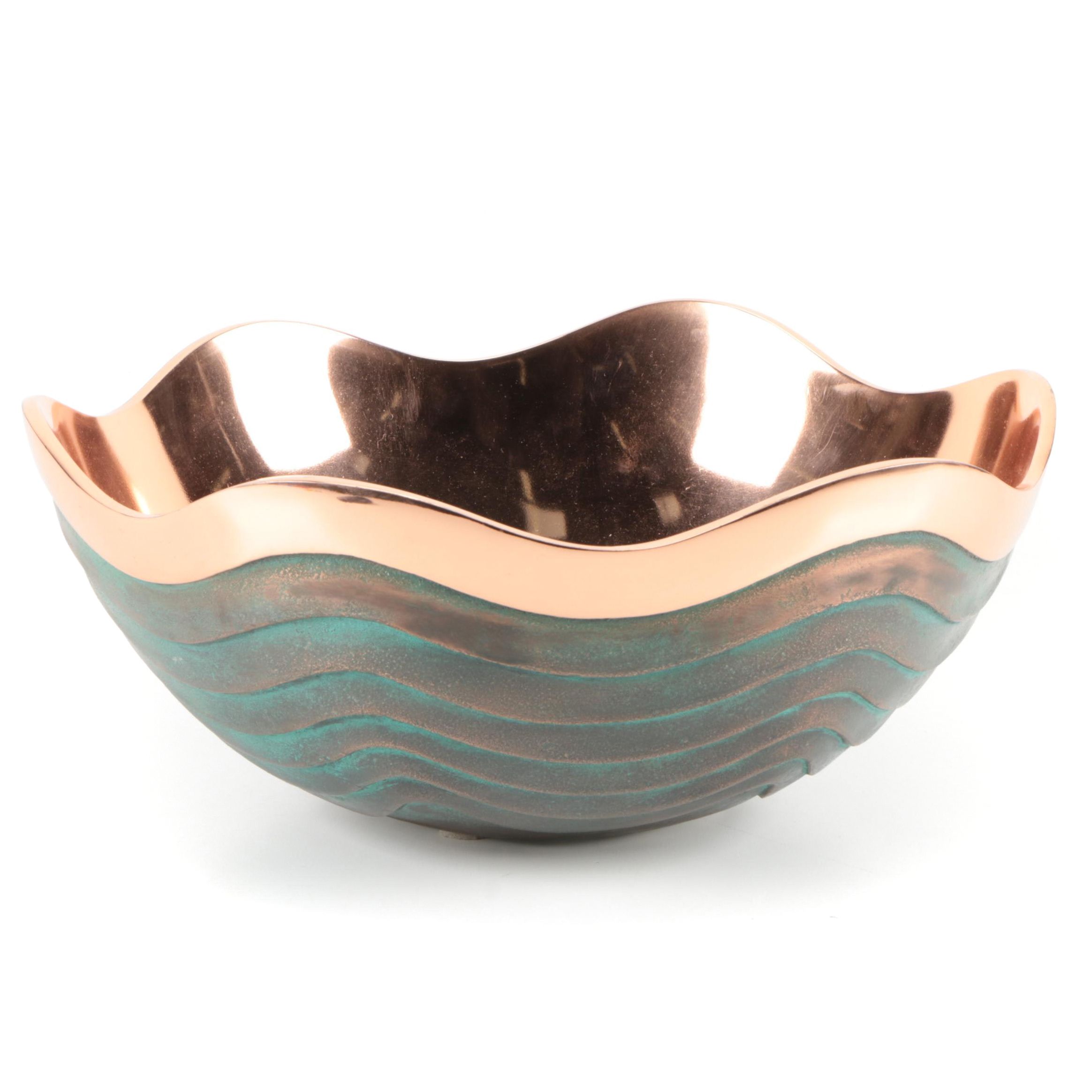 Nambé "Copper Canyon" Ridged Copper Accented Metal Serving Bowl