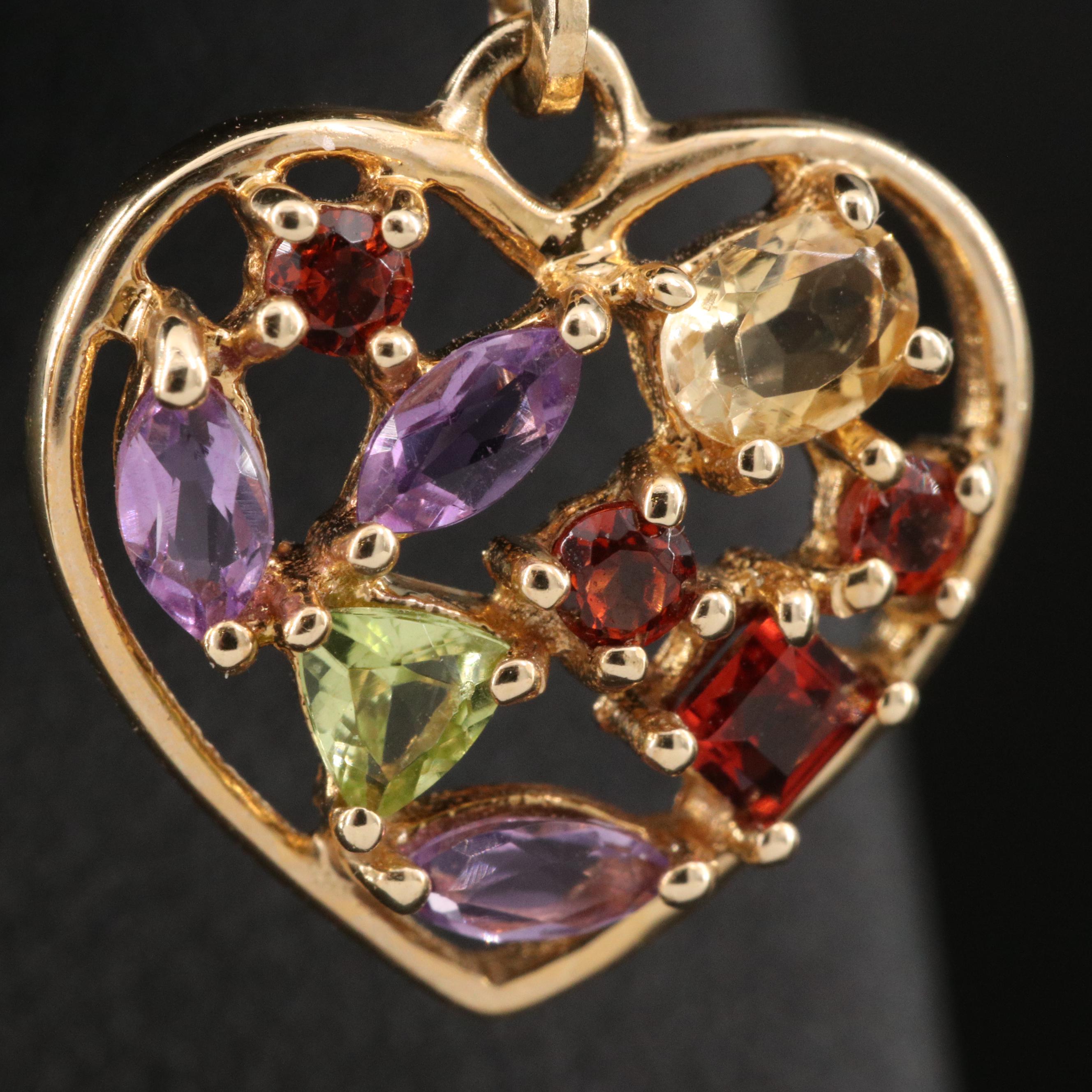 14K Citrine, Garnet, Amethyst and Peridot Cluster Heart Earrings
