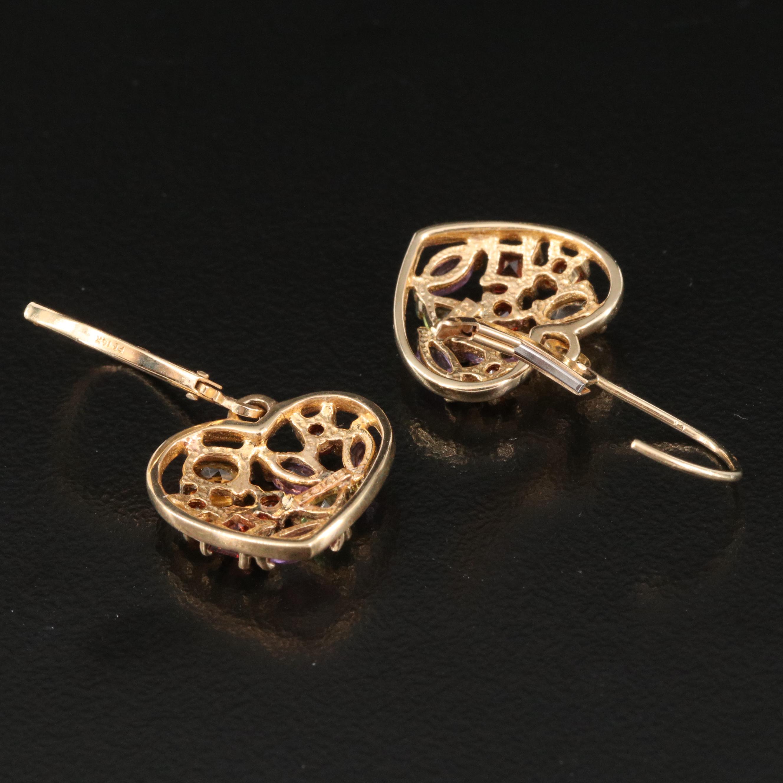 14K Citrine, Garnet, Amethyst and Peridot Cluster Heart Earrings