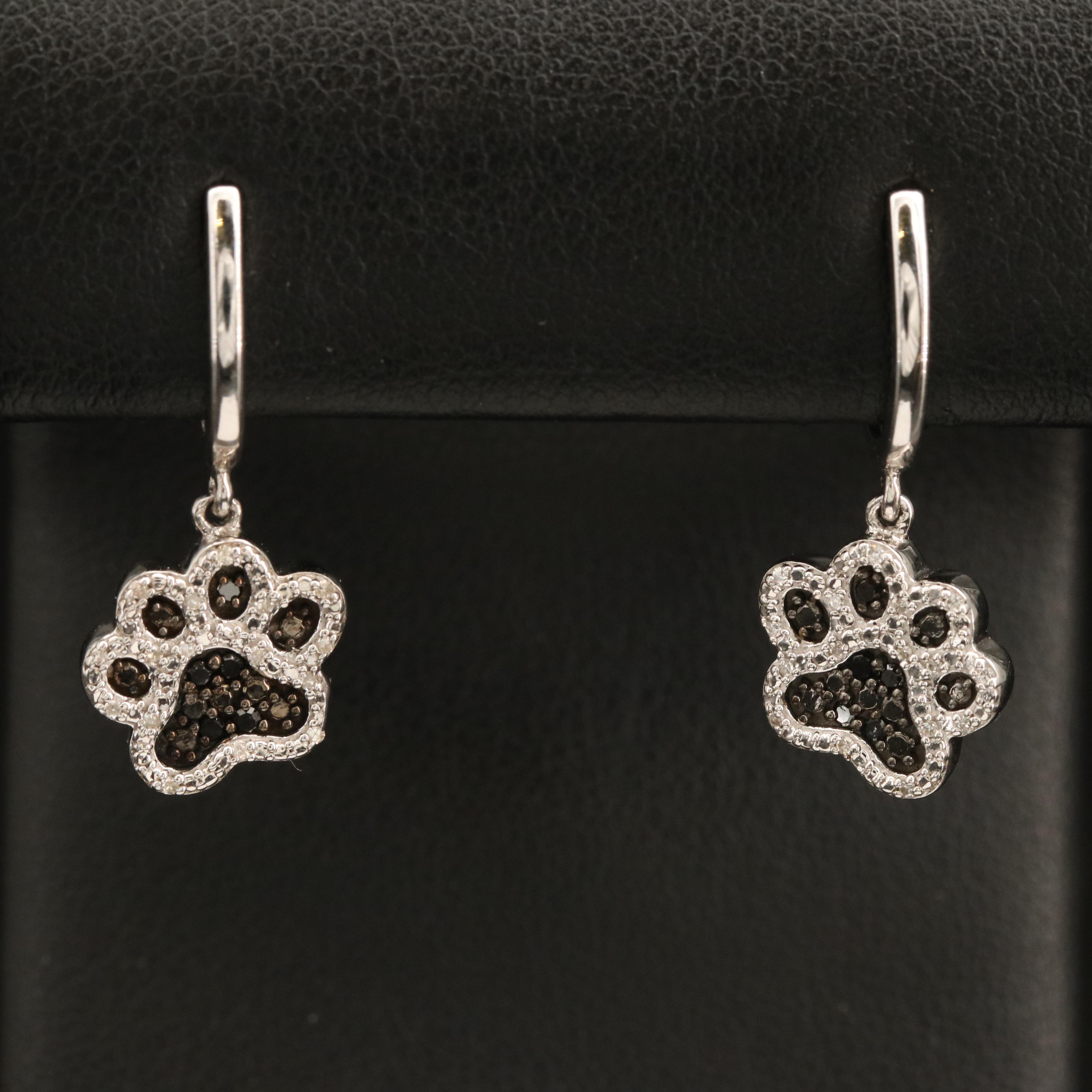 Sterling Pavé Diamond Paw Drop Earrings