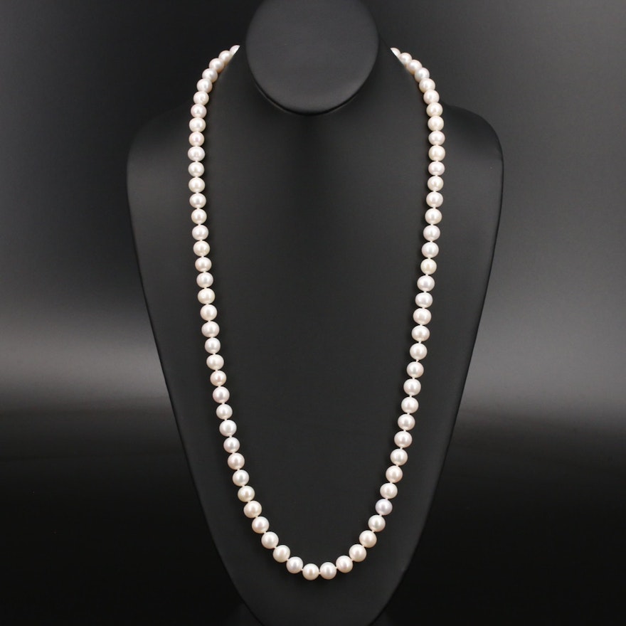 Semi-Baroque Pearl Matinee Length Necklace with 14K Clasp