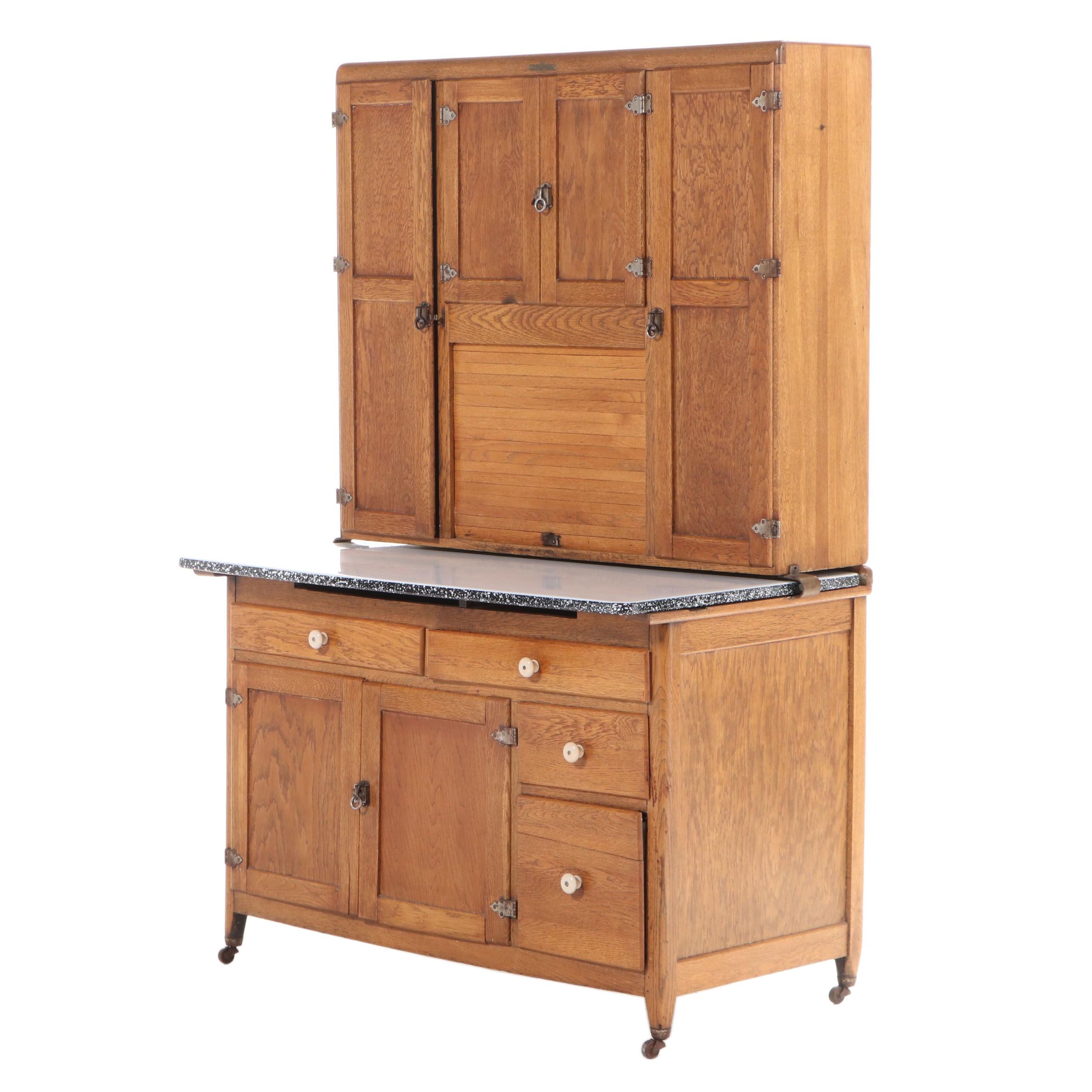 Coppes Brothers & Zook "Napanee Model J" Oak and Enamel Top Kitchen Cabinet