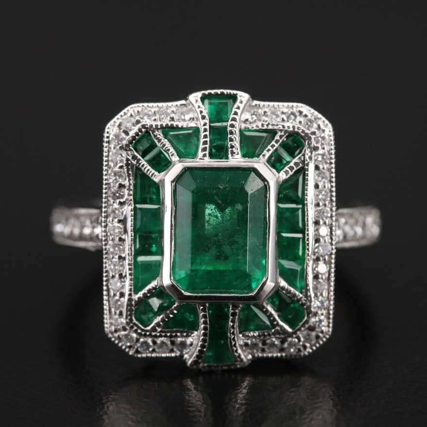 Platinum Emerald and Diamond Ring with 1.57 CT Center