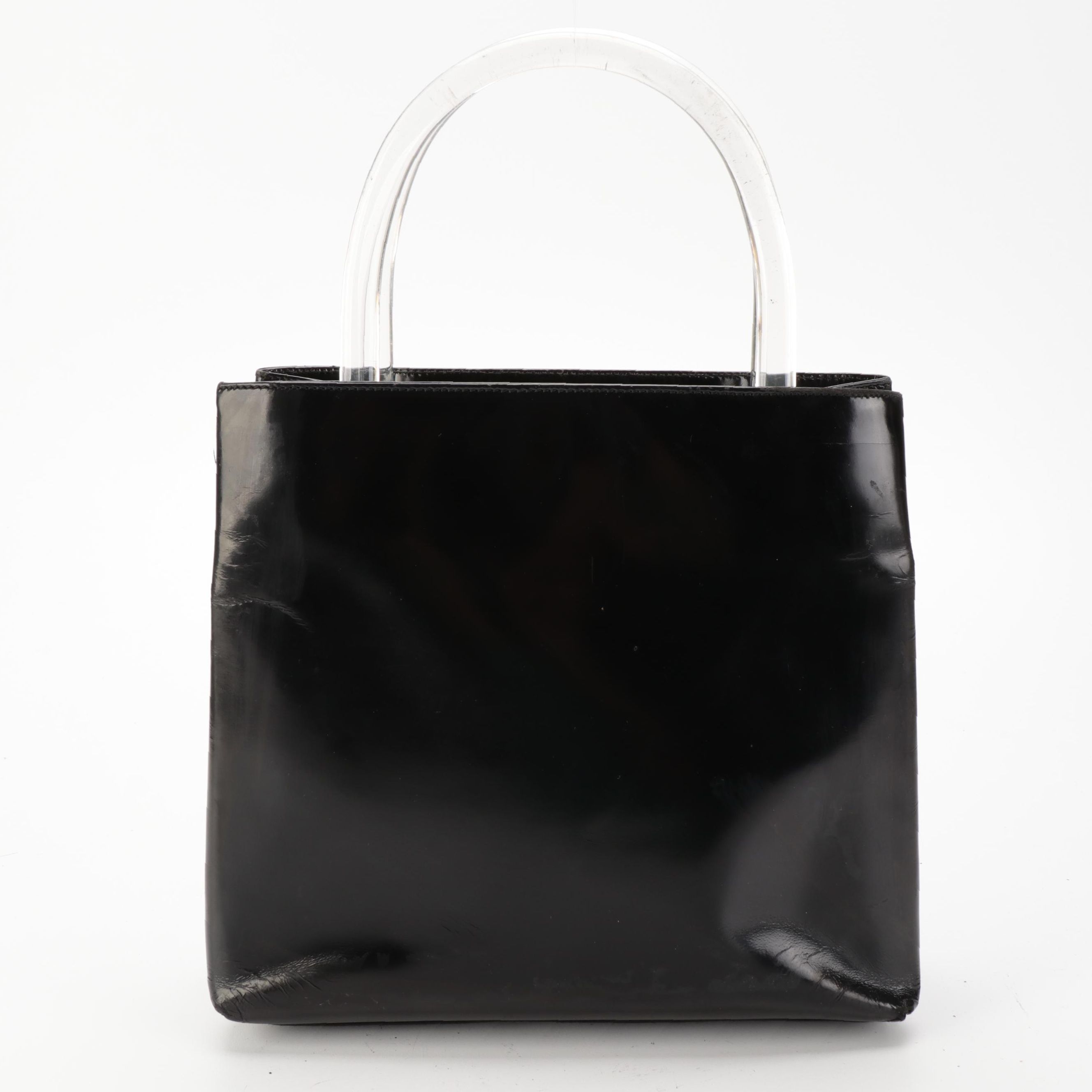 Prada Black Spazzolato Leather Handbag with Transparent Acrylic Handle