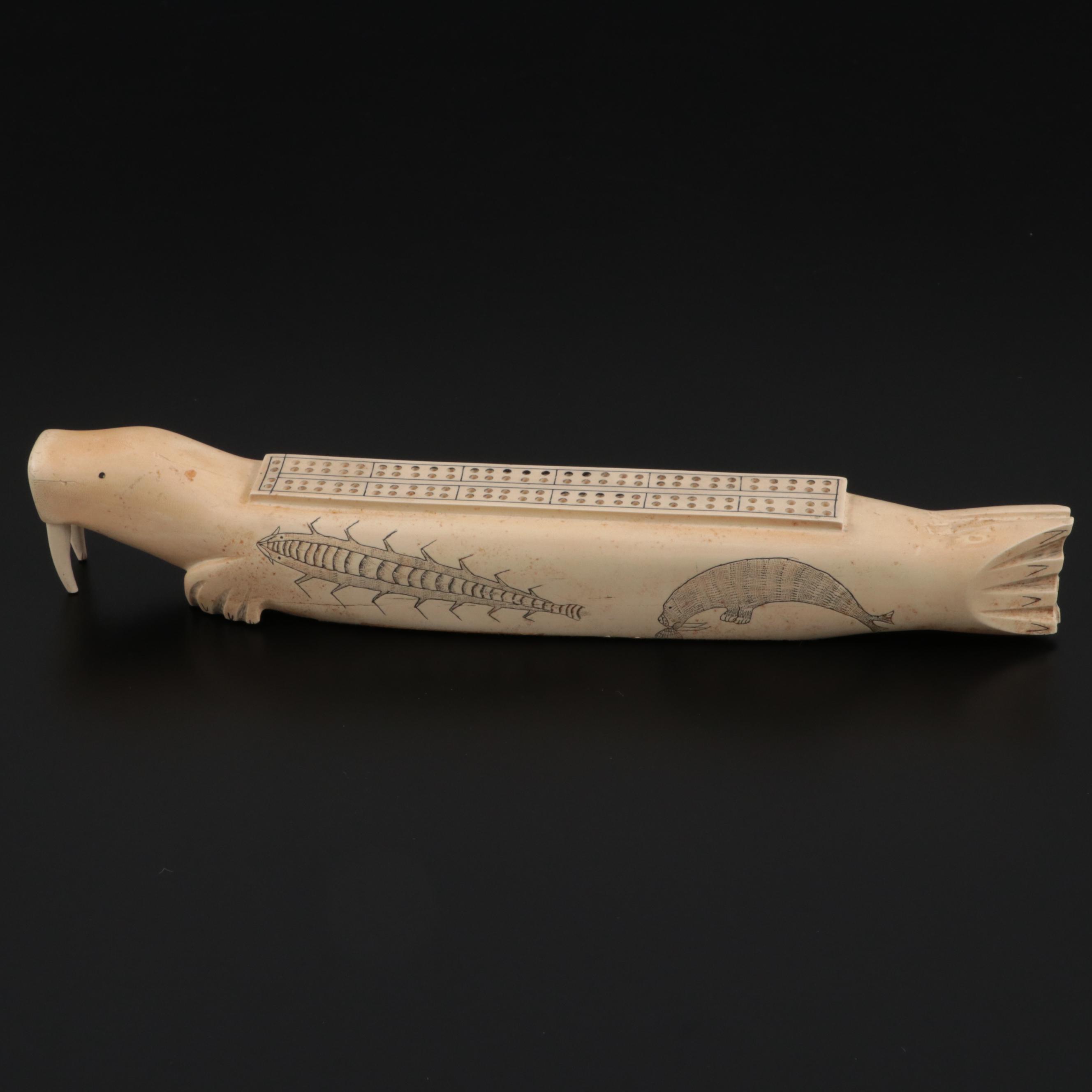 Peabody Museum Resin Replica Scrimshaw Cribbage Board