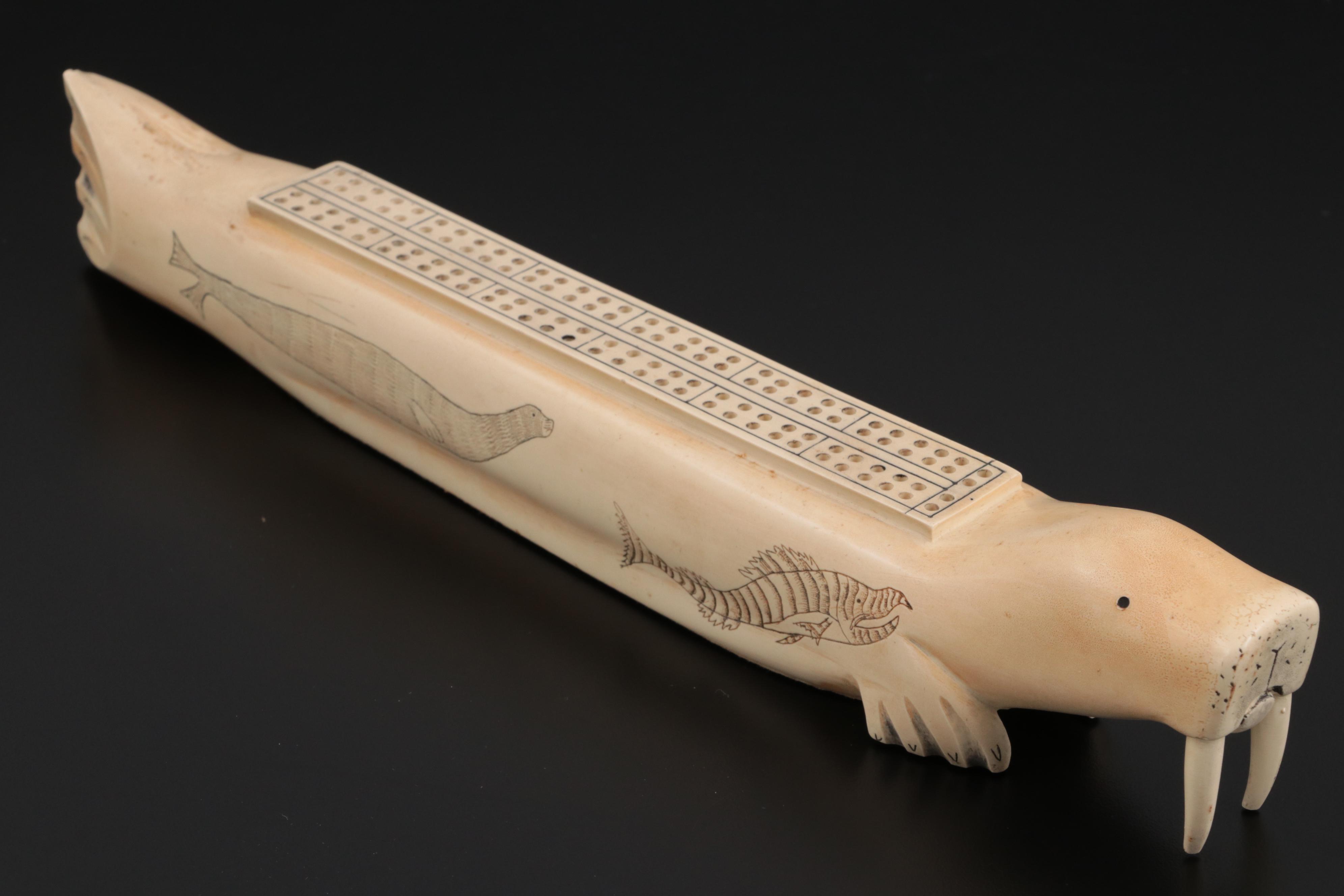 Peabody Museum Resin Replica Scrimshaw Cribbage Board