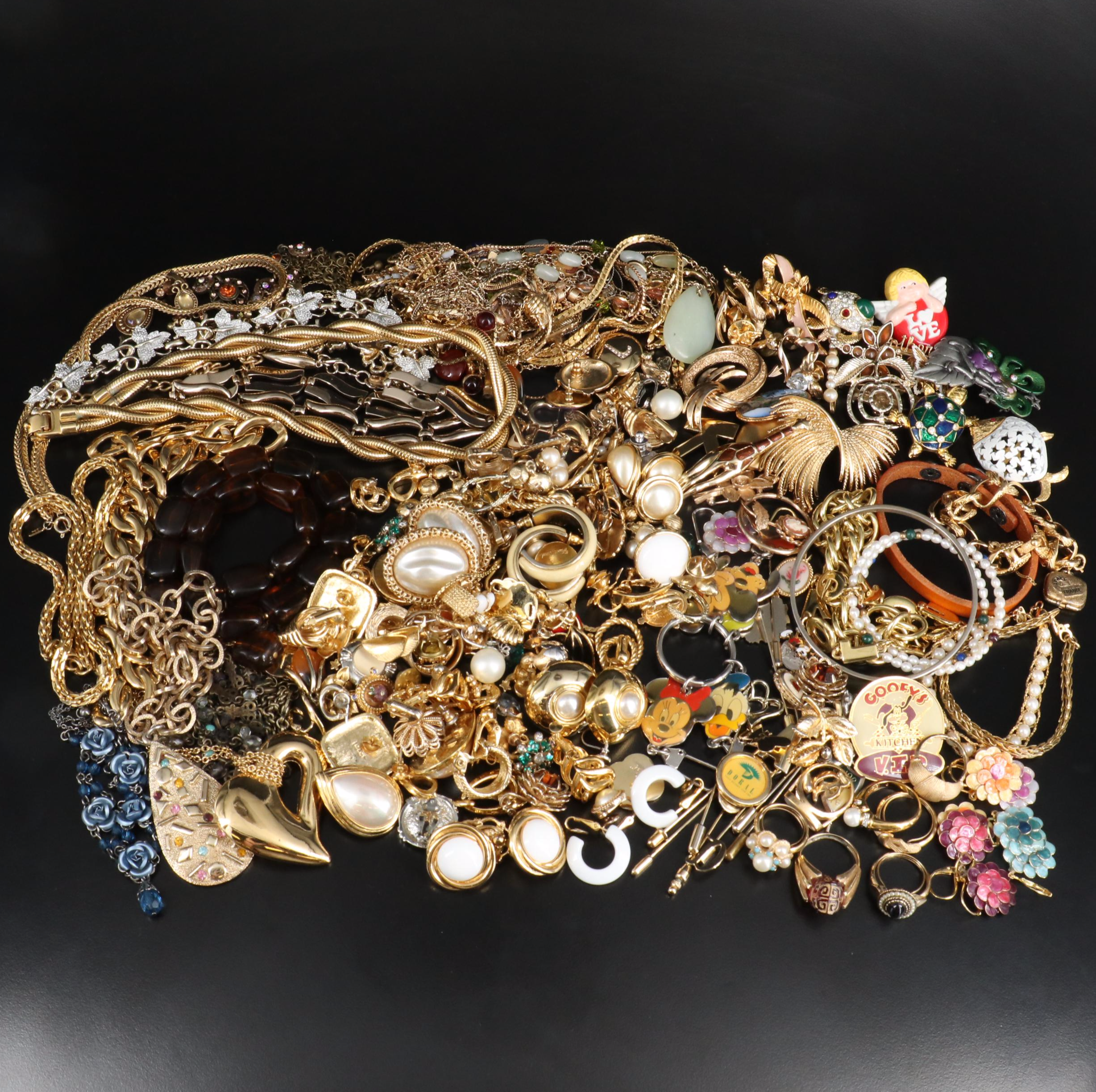 Gold Filled Jewelry Featuring Crown Trifari, Laurel Burch and Disney