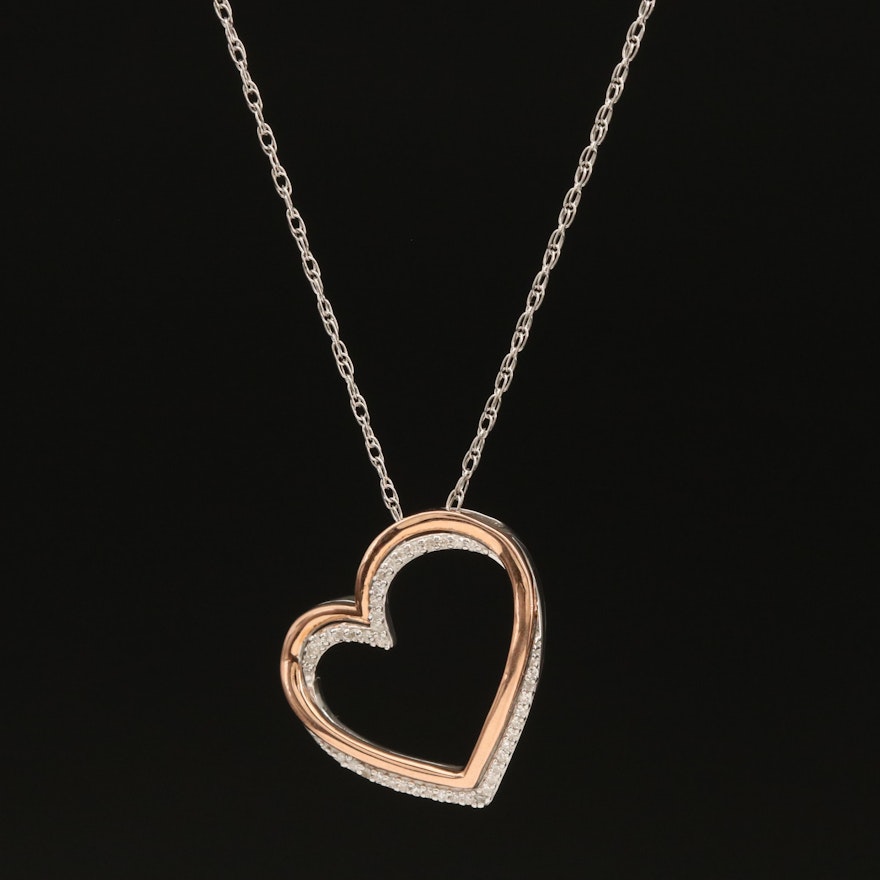 Sterling Diamond Heart Pendant Necklace with 10K Accent