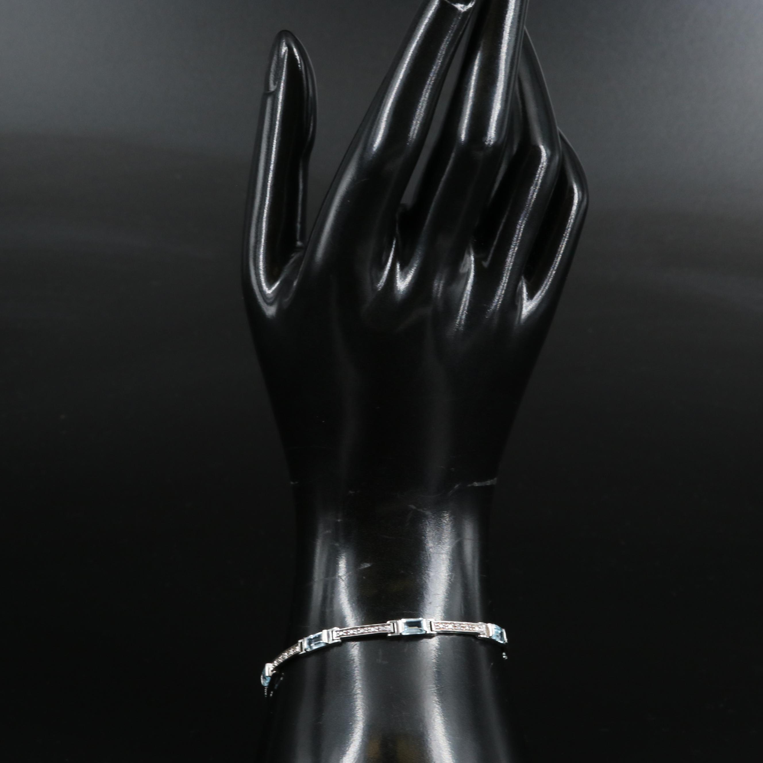 Sterling Silver Sky Blue Topaz and Diamond Bracelet