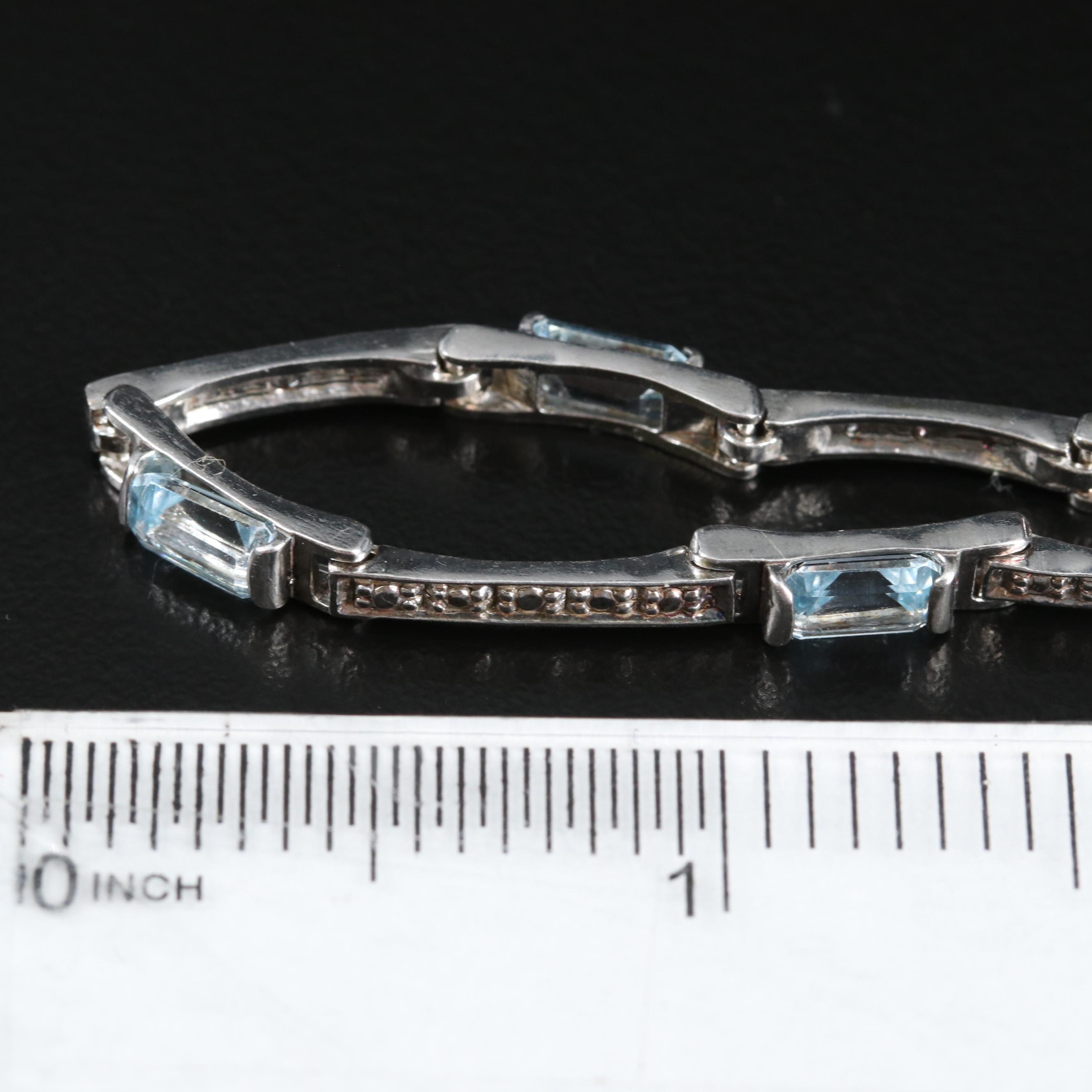 Sterling Silver Sky Blue Topaz and Diamond Bracelet