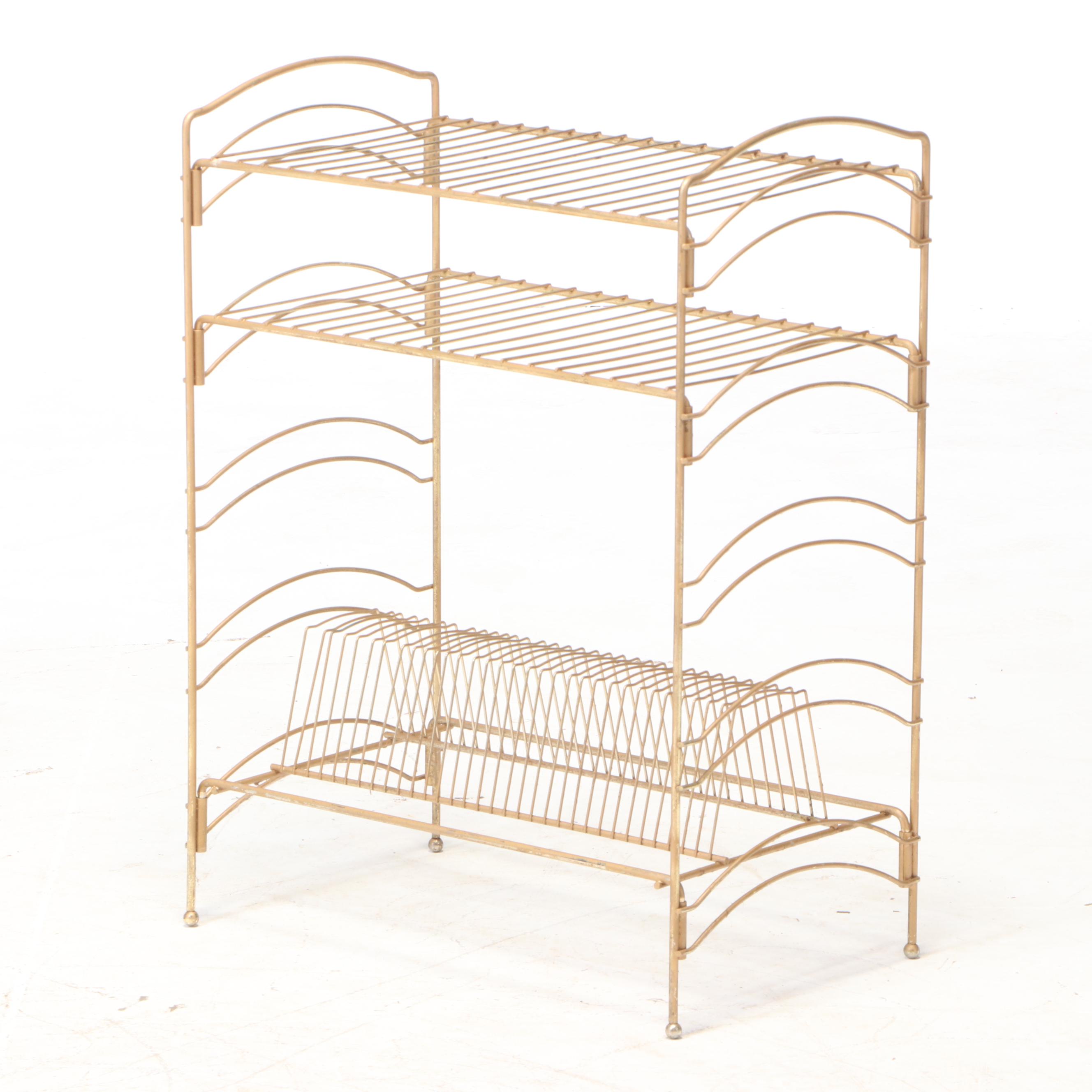 Mid Century Modern Gilt Wire Three-Tier Record Stand