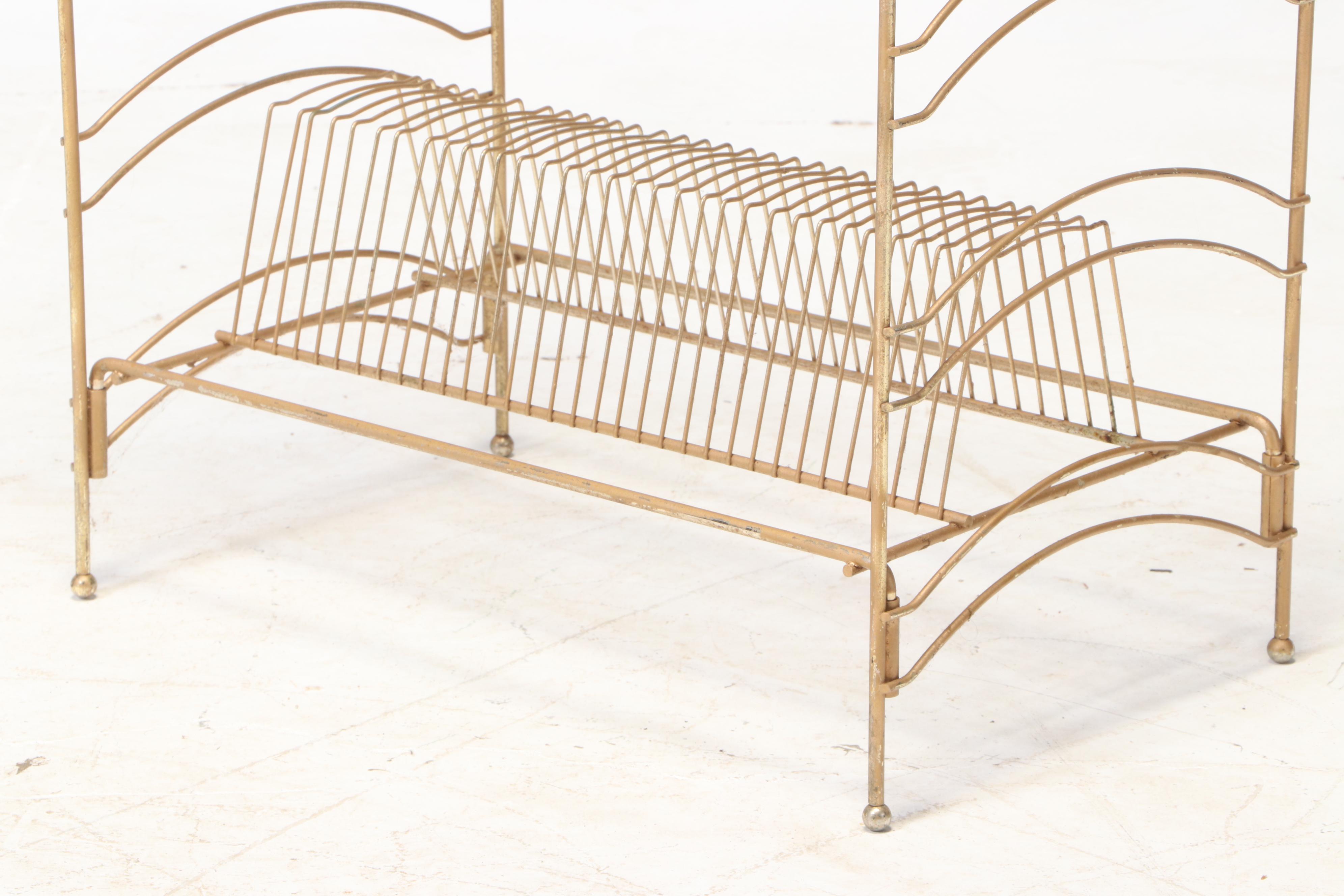 Mid Century Modern Gilt Wire Three-Tier Record Stand