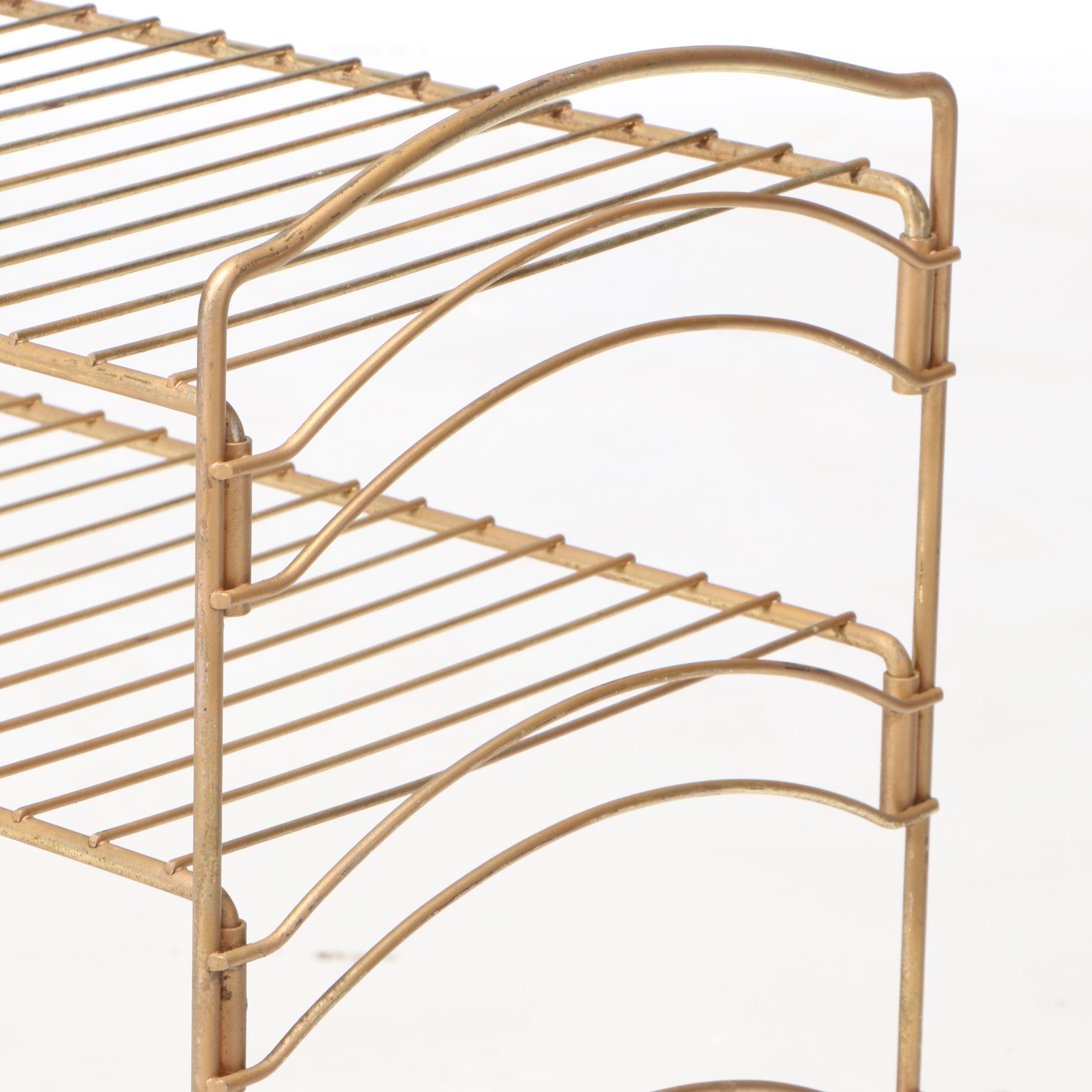 Mid Century Modern Gilt Wire Three-Tier Record Stand