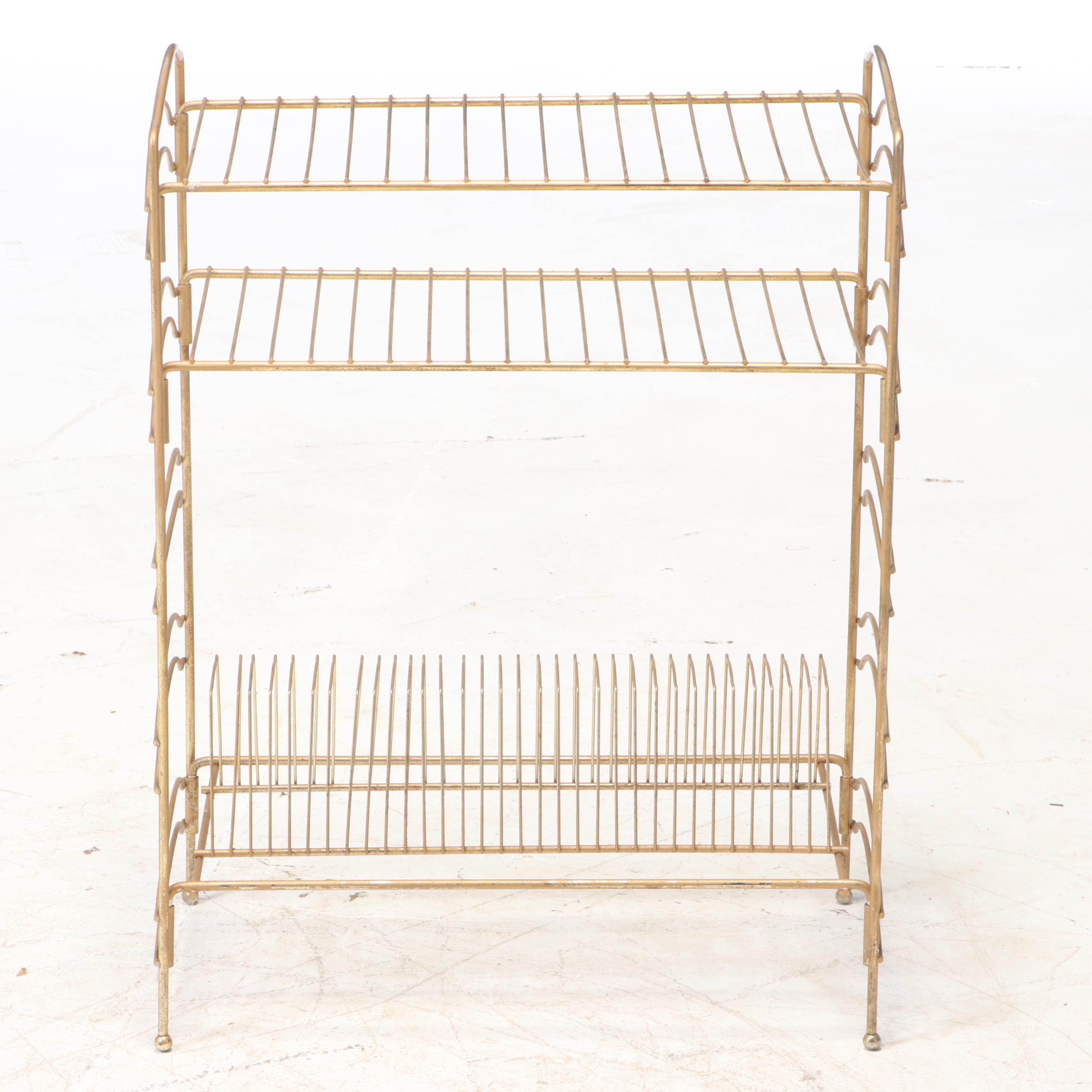 Mid Century Modern Gilt Wire Three-Tier Record Stand