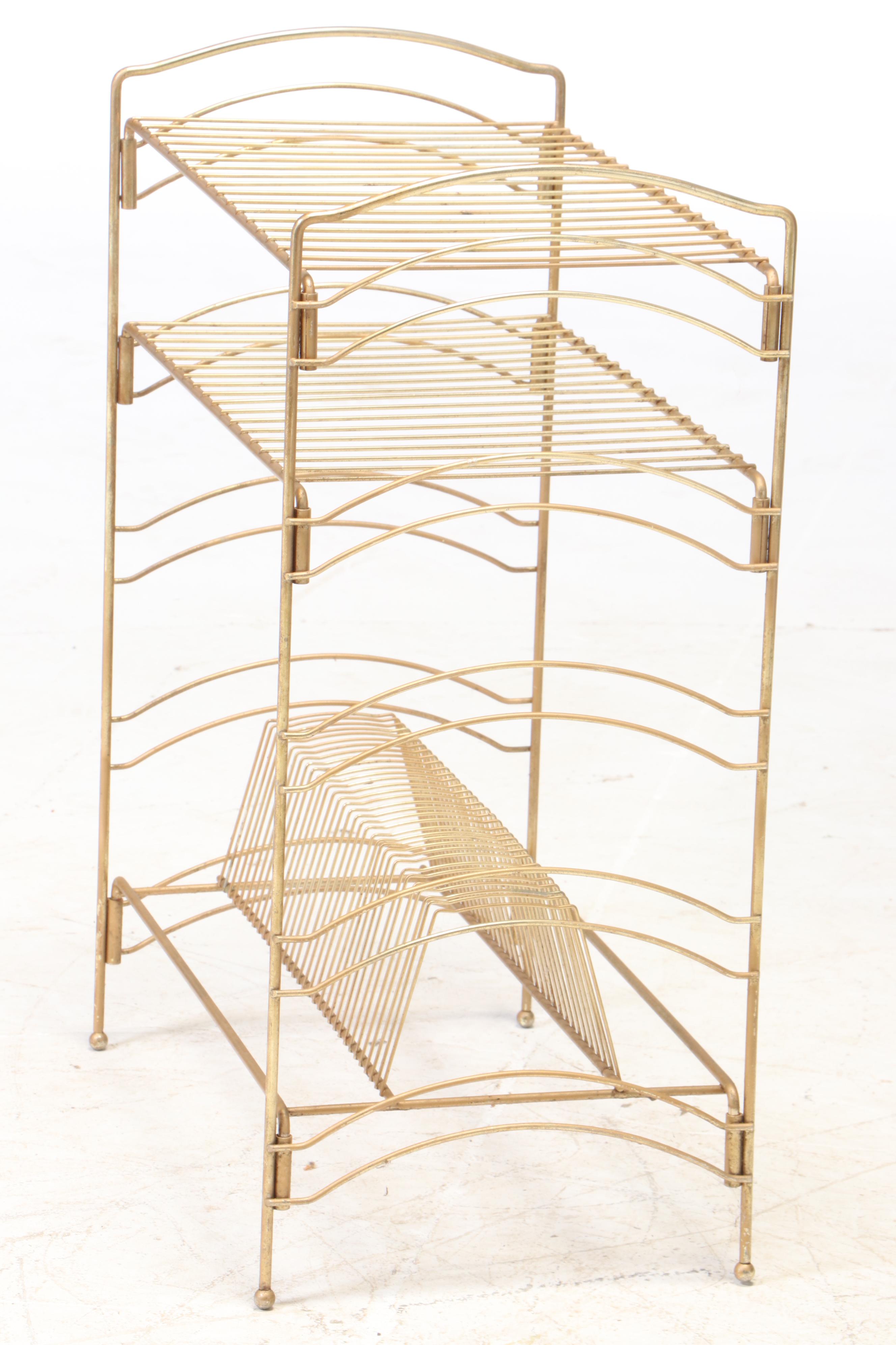 Mid Century Modern Gilt Wire Three-Tier Record Stand
