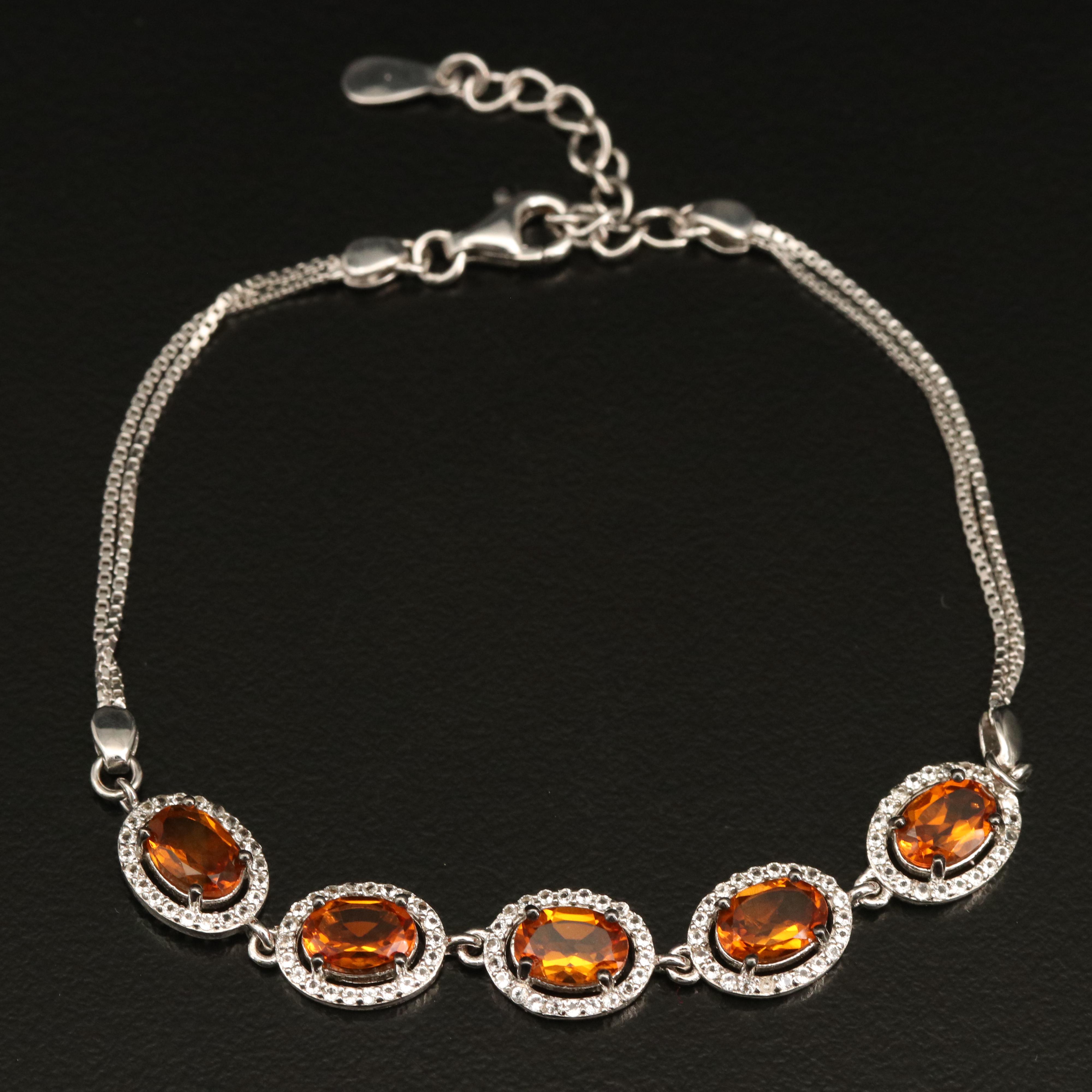 Sterling Citrine and White Topaz Halo Bracelet