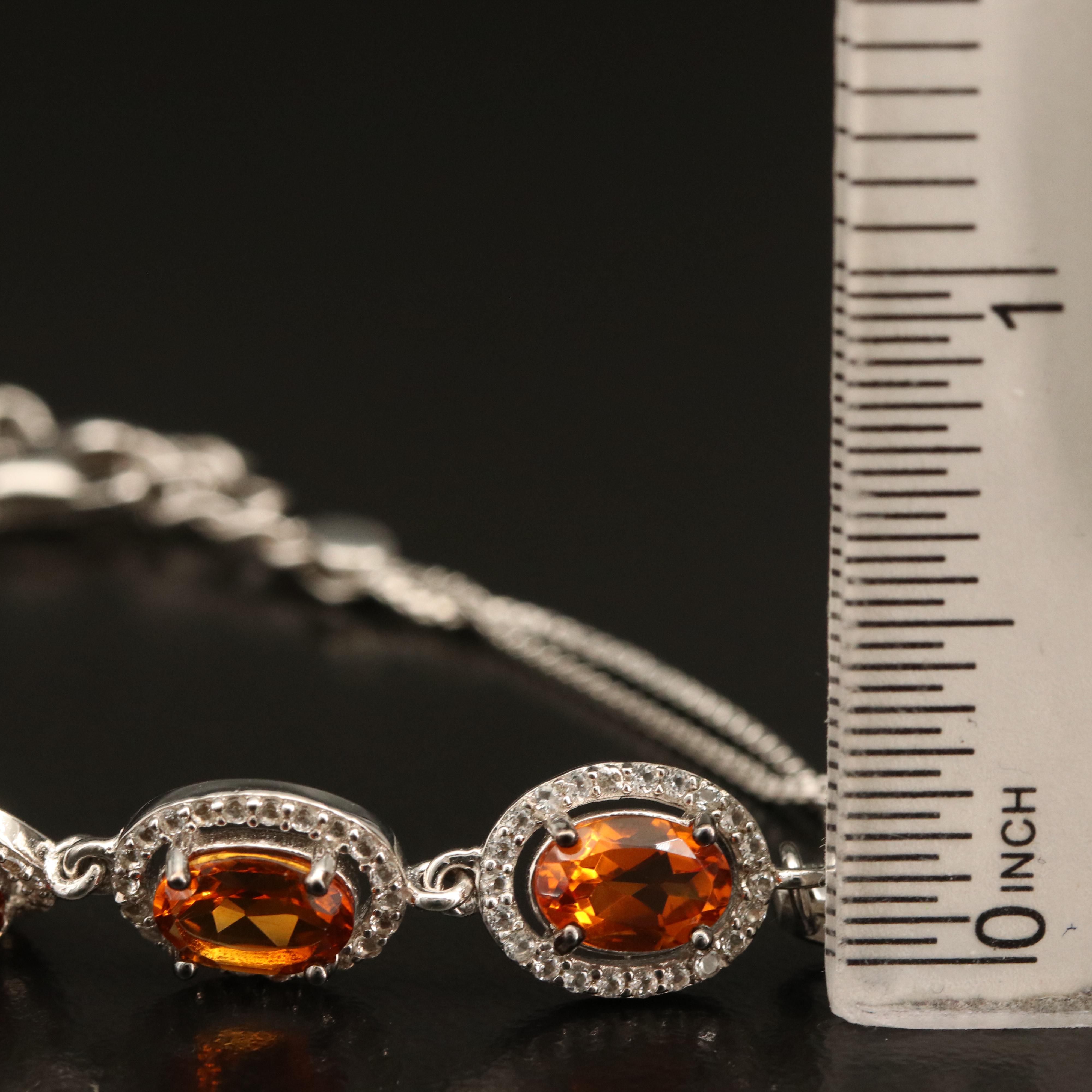 Sterling Citrine and White Topaz Halo Bracelet
