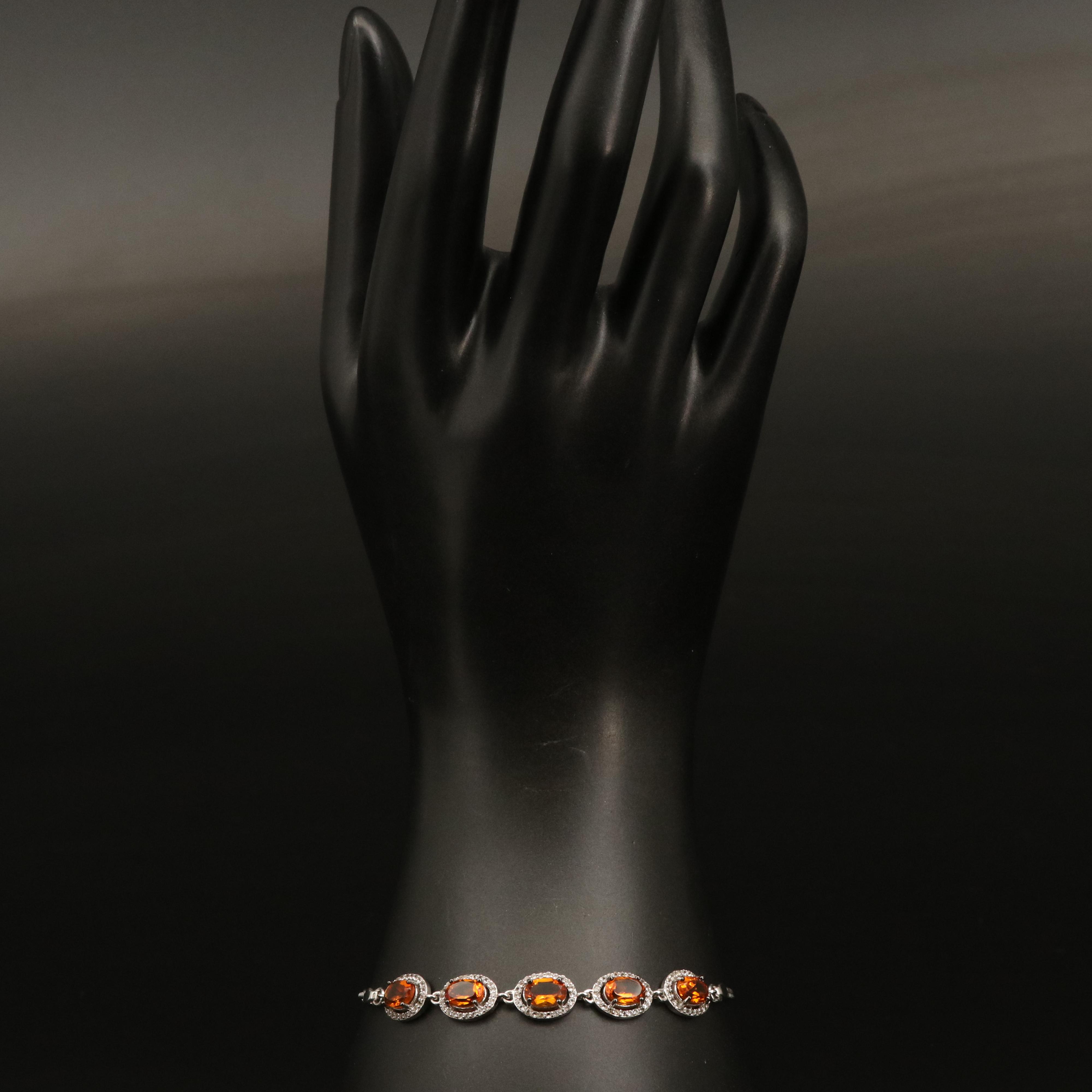 Sterling Citrine and White Topaz Halo Bracelet