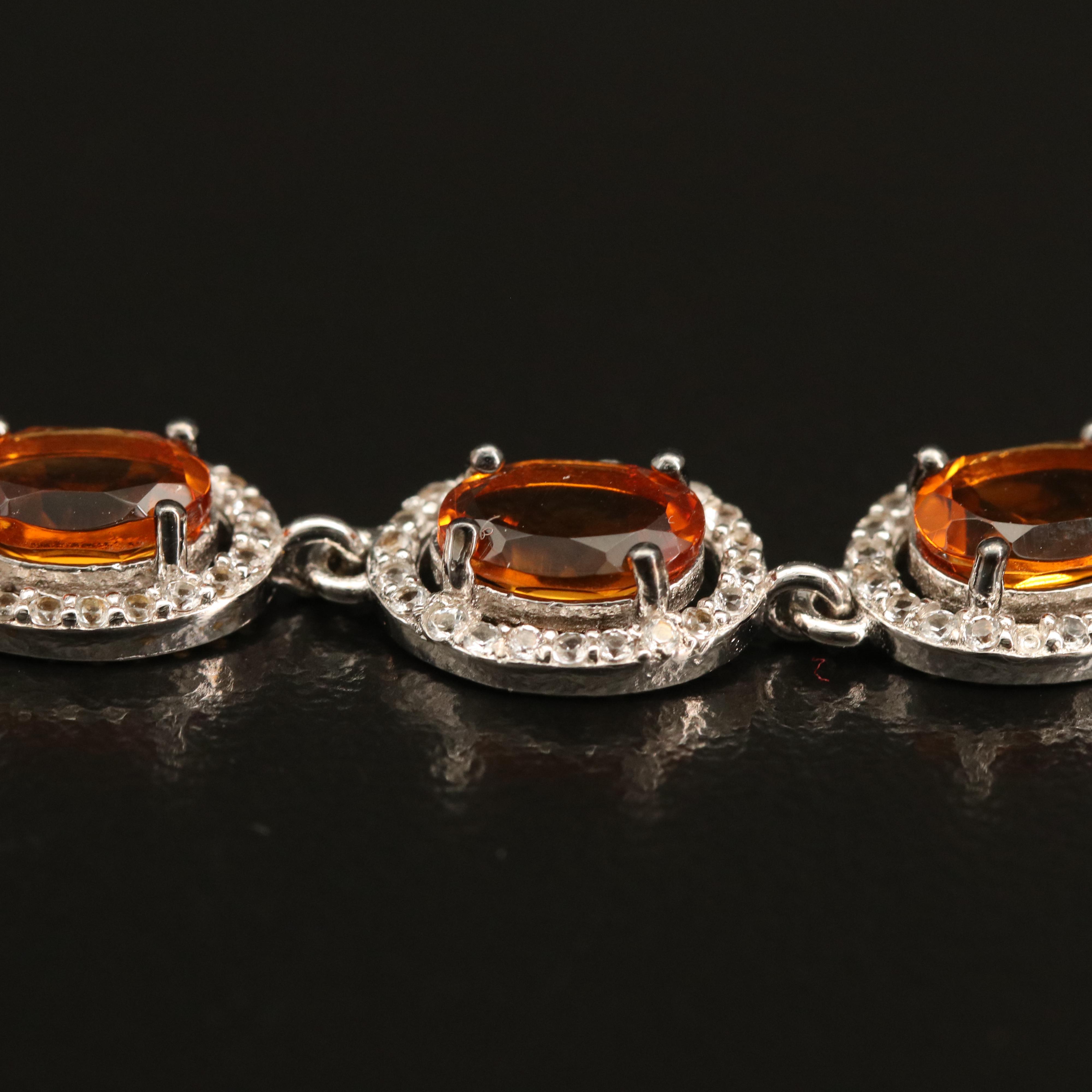 Sterling Citrine and White Topaz Halo Bracelet