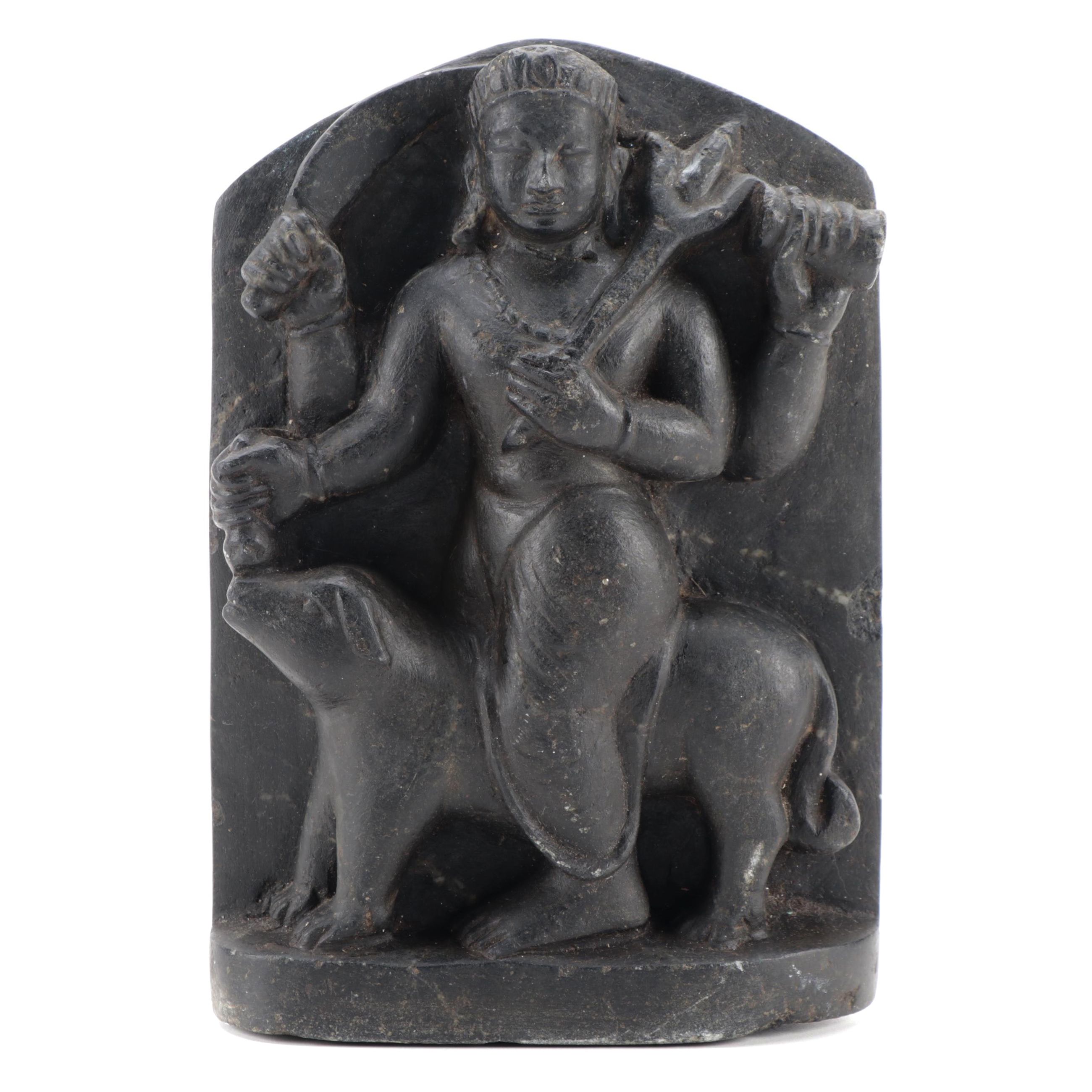 Hindu Carved Black Stone Kala Bhairava Ashtami Idol
