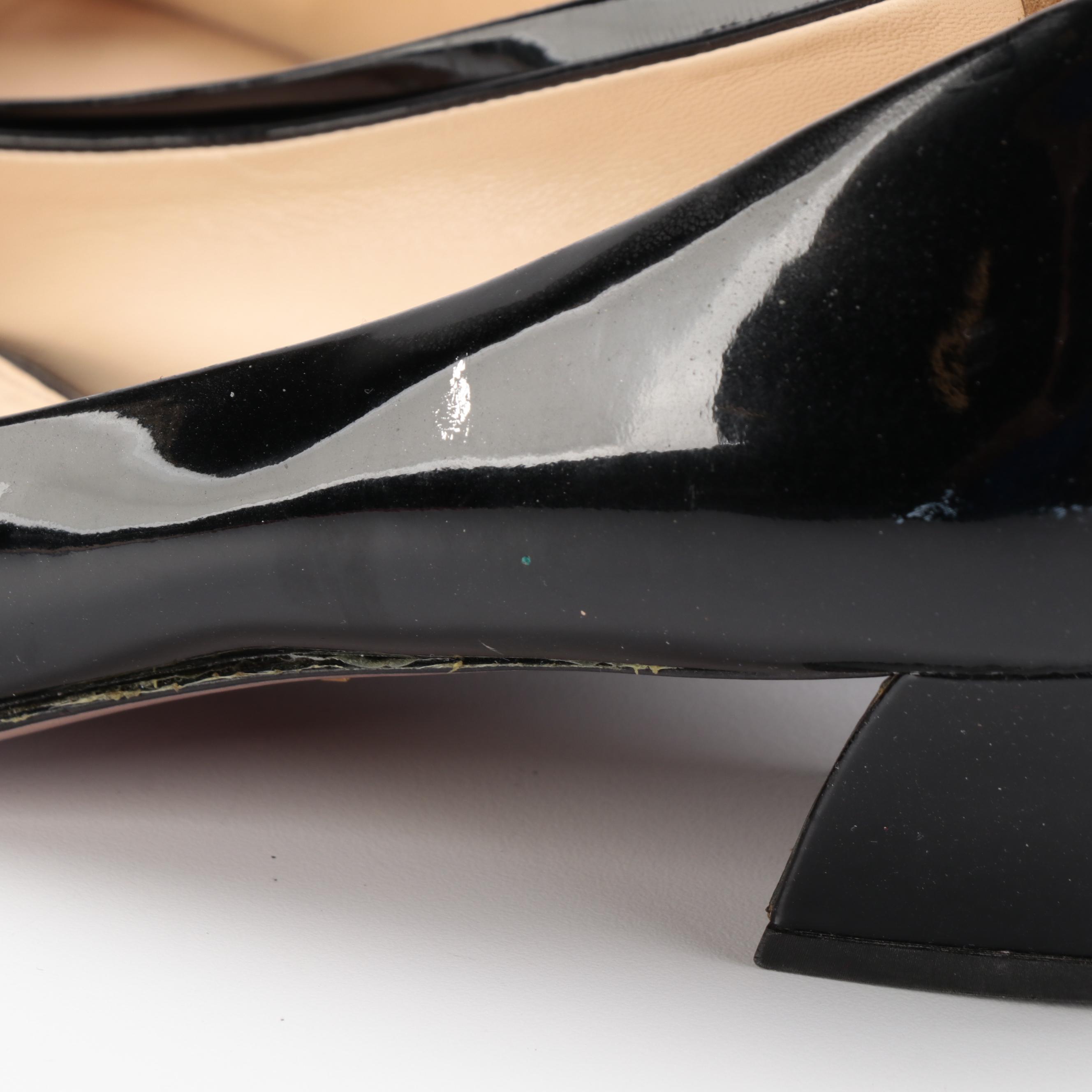 Prada Bow Buckle Black Patent Leather Heels