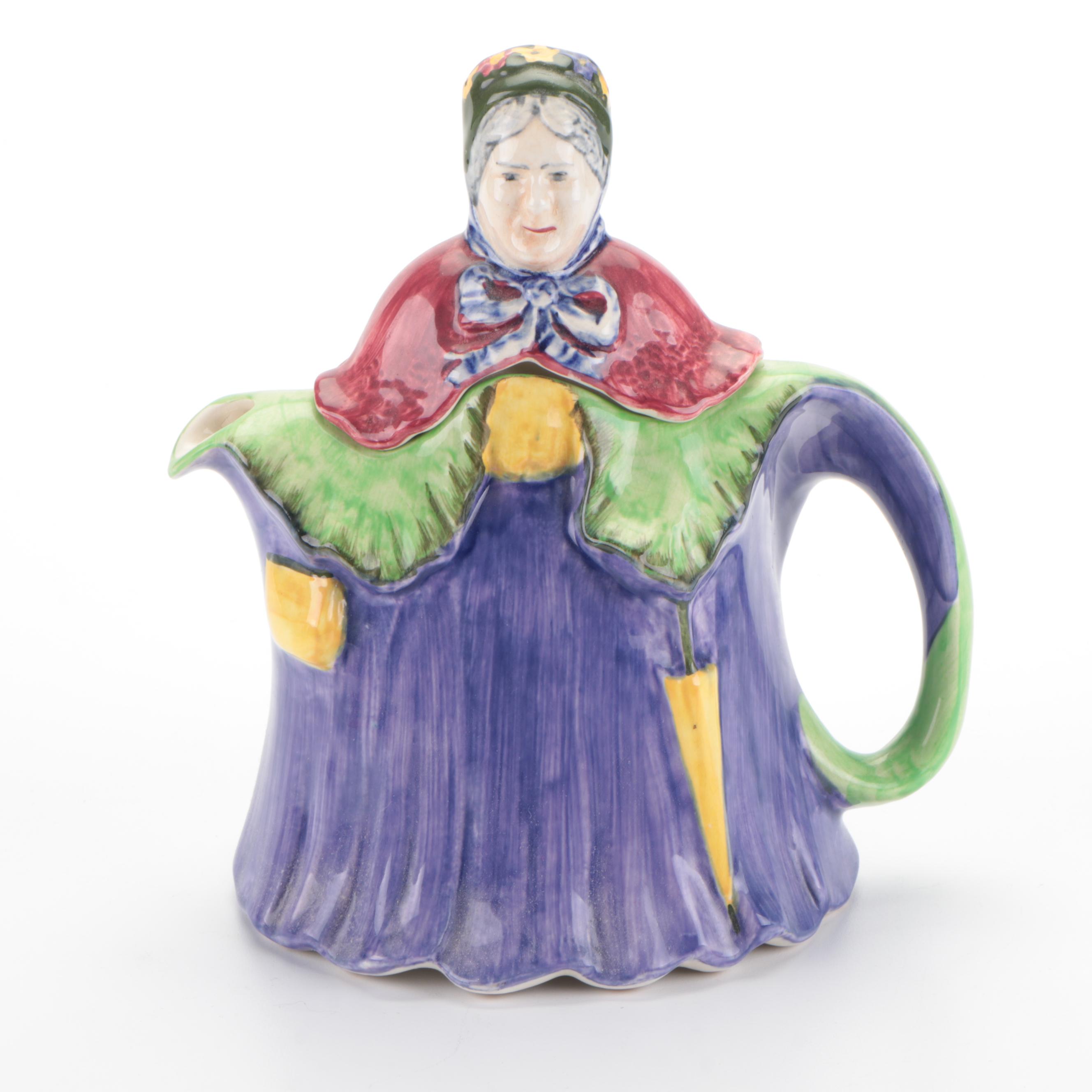 English Little Old Lady Figural Ceramic Tea Set, Mid-20th Century