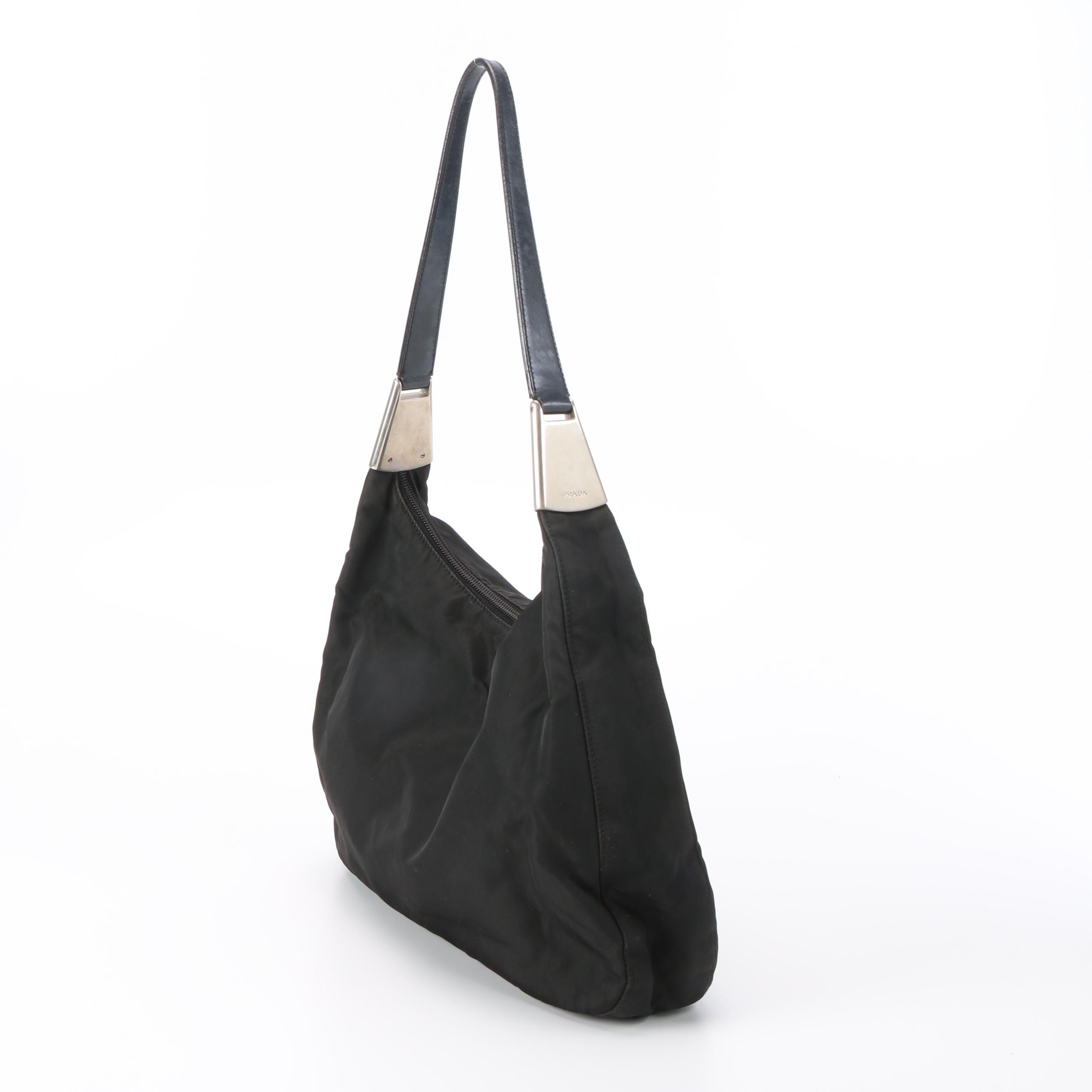 Prada Shoulder Bag in Black Tessuto Nylon with Leather Trim
