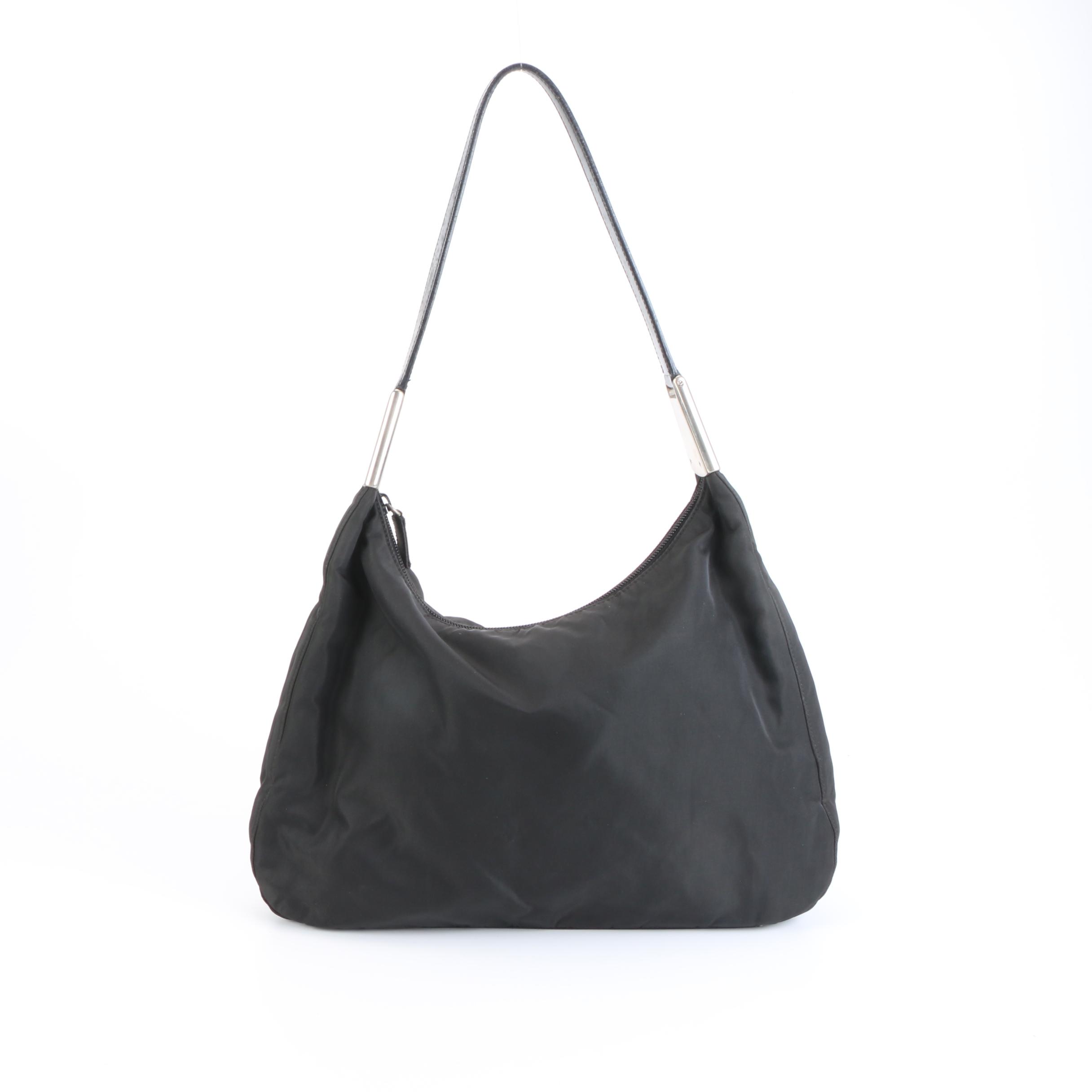 Prada Shoulder Bag in Black Tessuto Nylon with Leather Trim