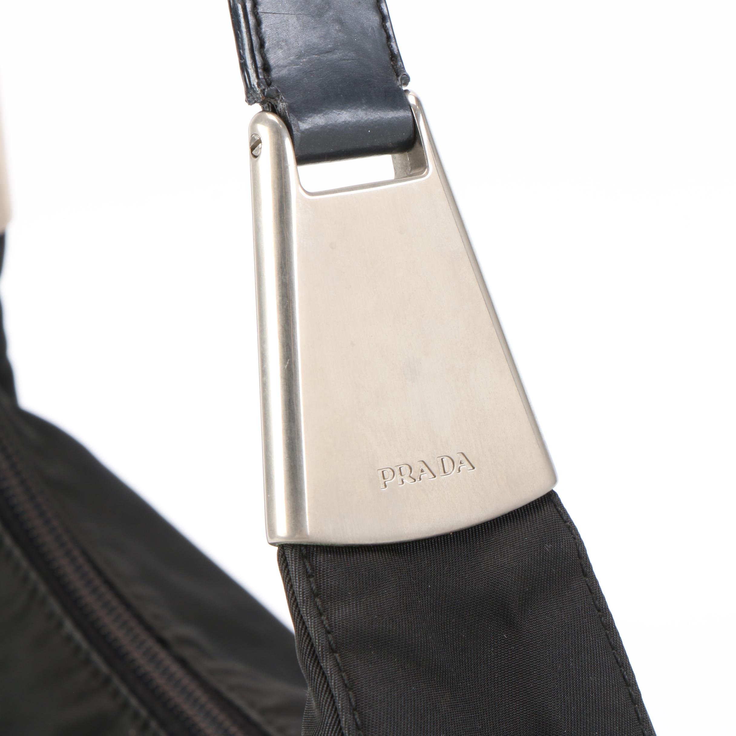 Prada Shoulder Bag in Black Tessuto Nylon with Leather Trim